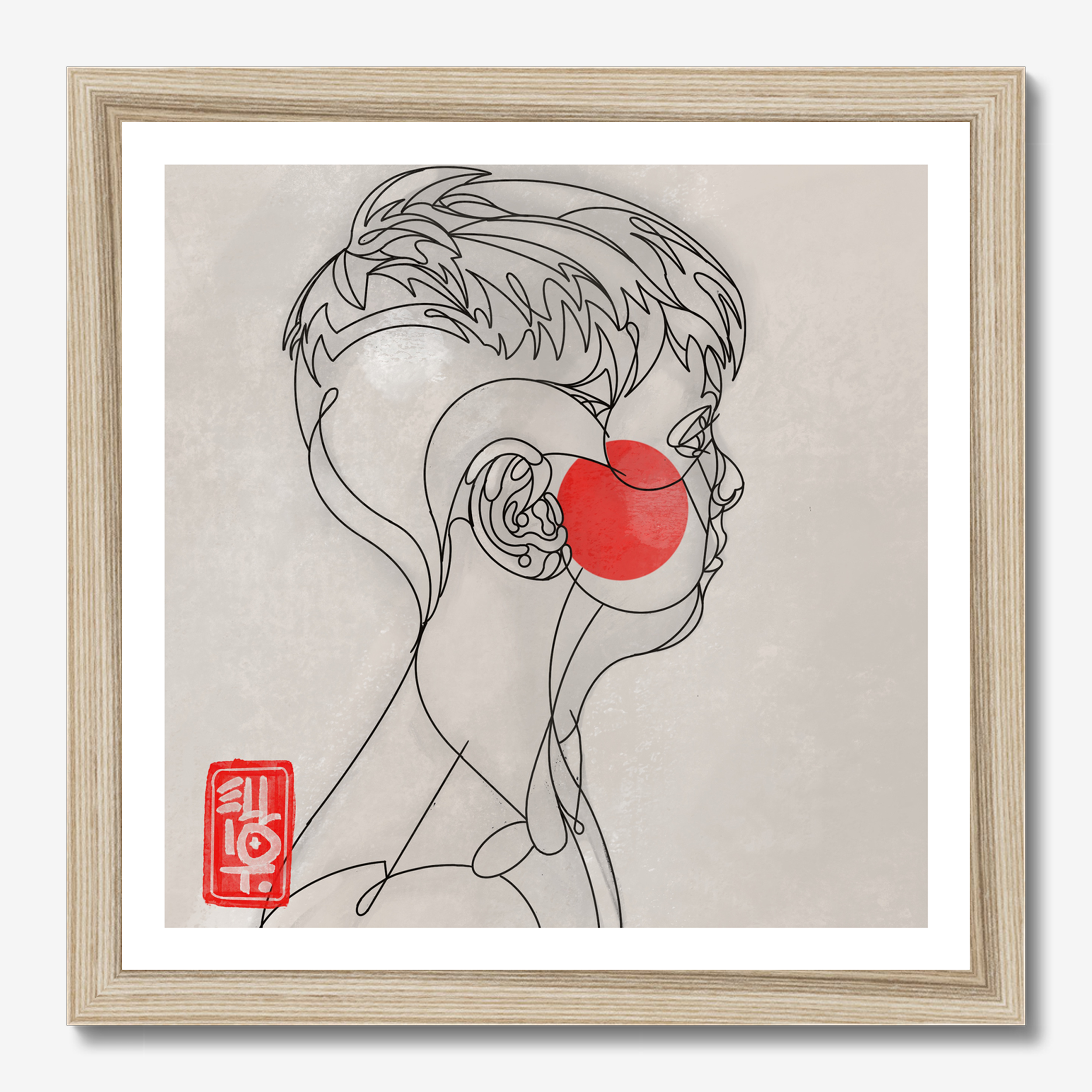 Square illustrative framed wall art titled 'Boy' by Sunday Morning. Premium Giclée print.