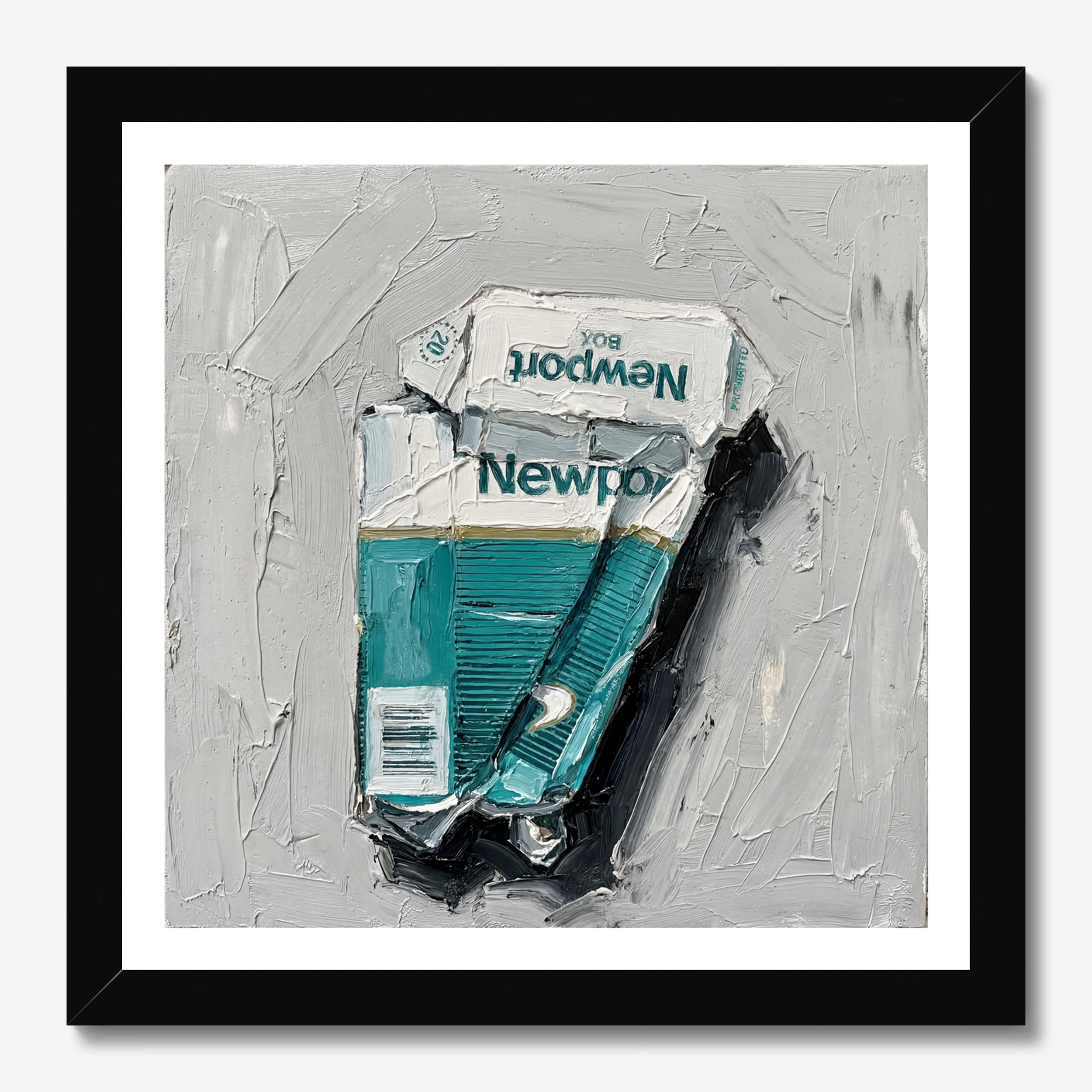 Square illustrative painting illustration titled Broken Habit by Sunday Morning - Museum quality framed art.