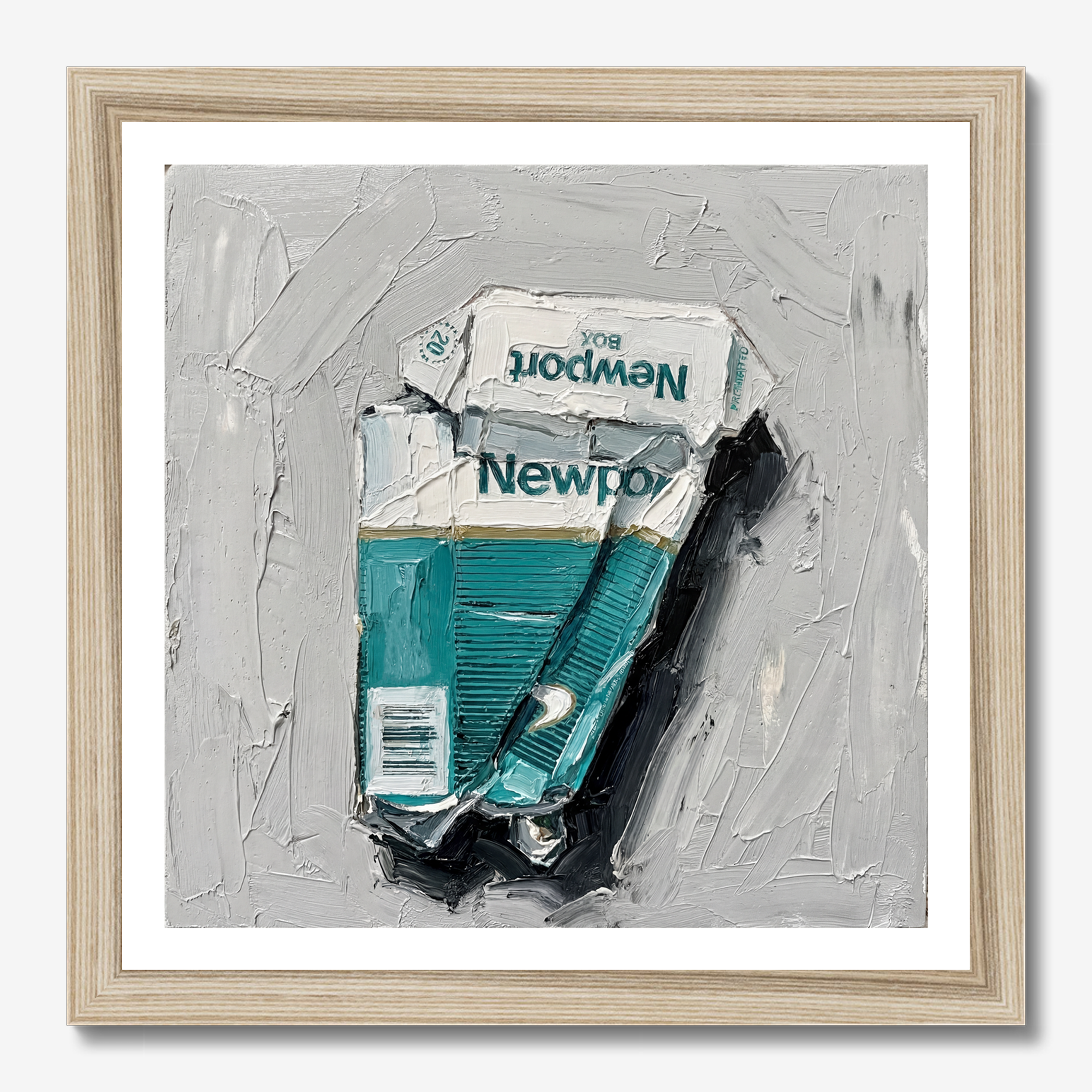 Square illustrative painting illustration titled Broken Habit by Sunday Morning - Museum quality framed art.