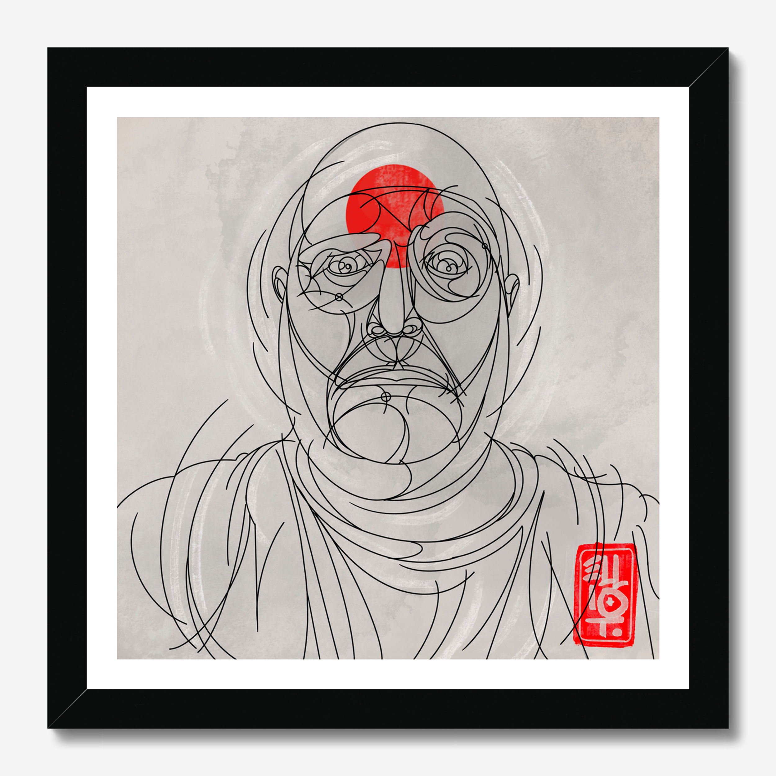 Square abstract framed wall art titled 'Brudha' by Sunday Morning. Premium Giclée print.