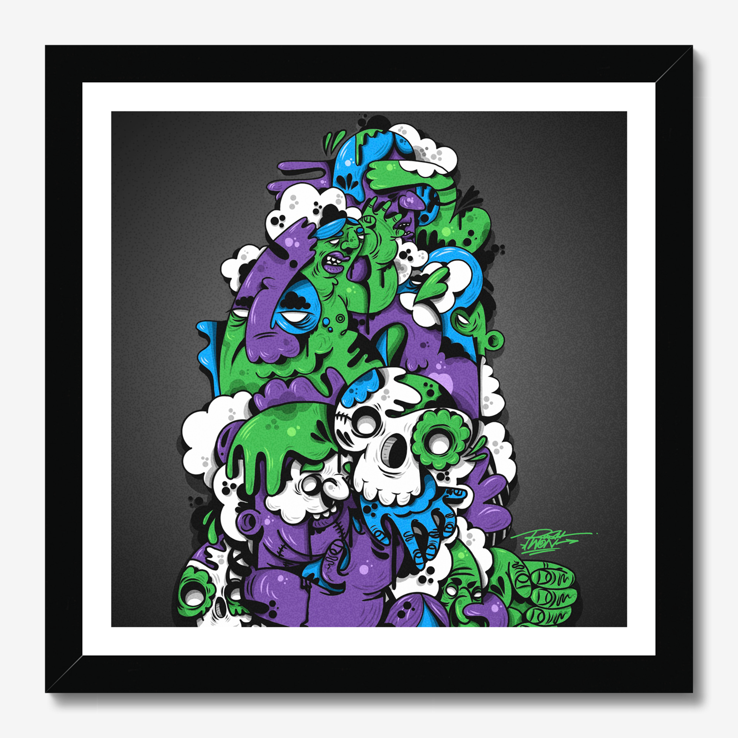Square illustrative illustration titled Buenas Tardes Amigo by Sunday Morning - Museum quality framed art.
