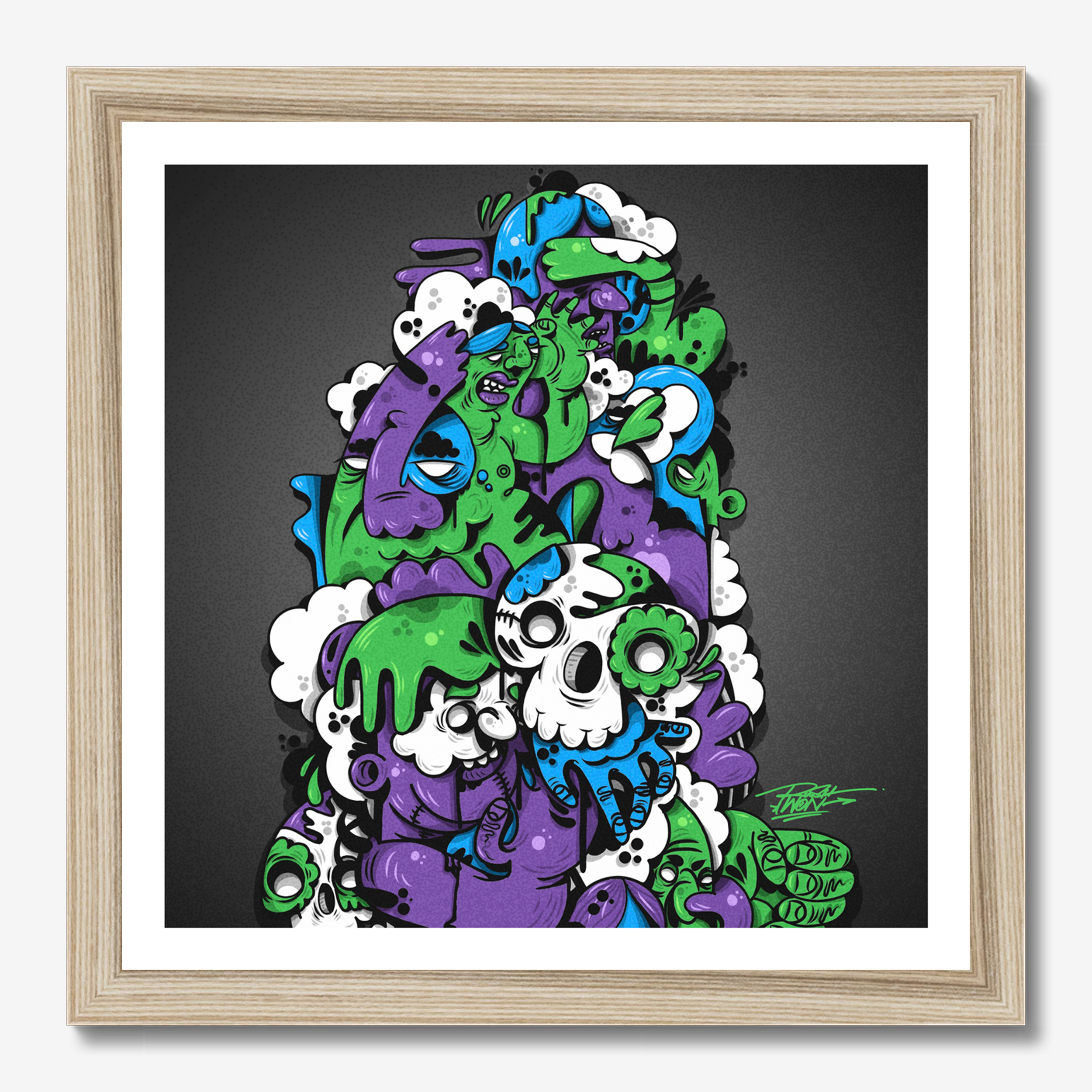 Square illustrative illustration titled Buenas Tardes Amigo by Sunday Morning - Museum quality framed art.