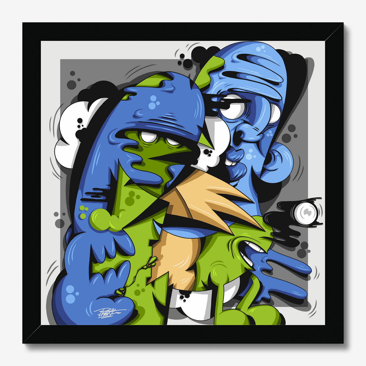 Square illustrative framed wall art titled 'Ces' by Sunday Morning. Premium Giclée print.