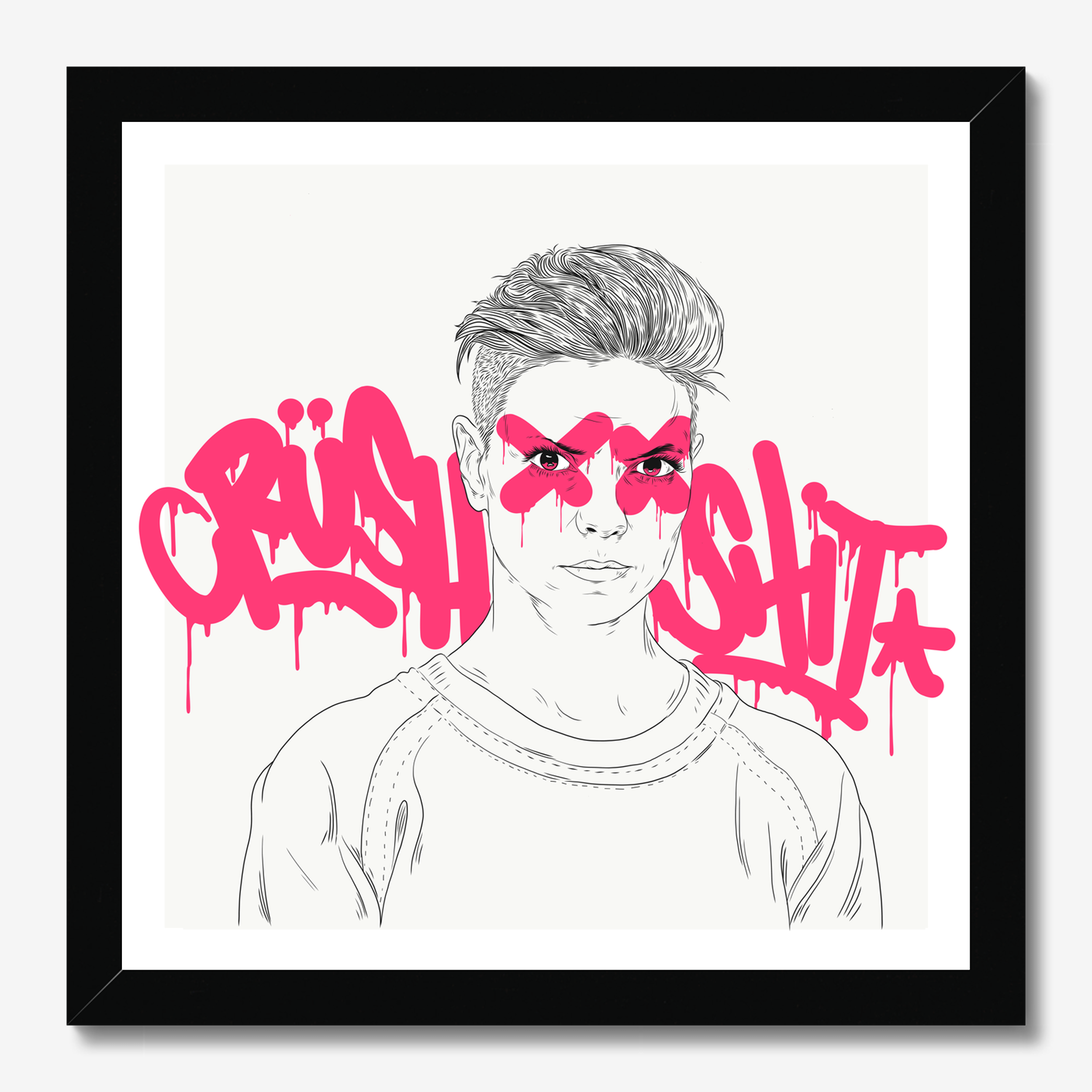 Square typography & illustrative framed wall art titled 'Crush Shit' by Sunday Morning. Premium Giclée print.