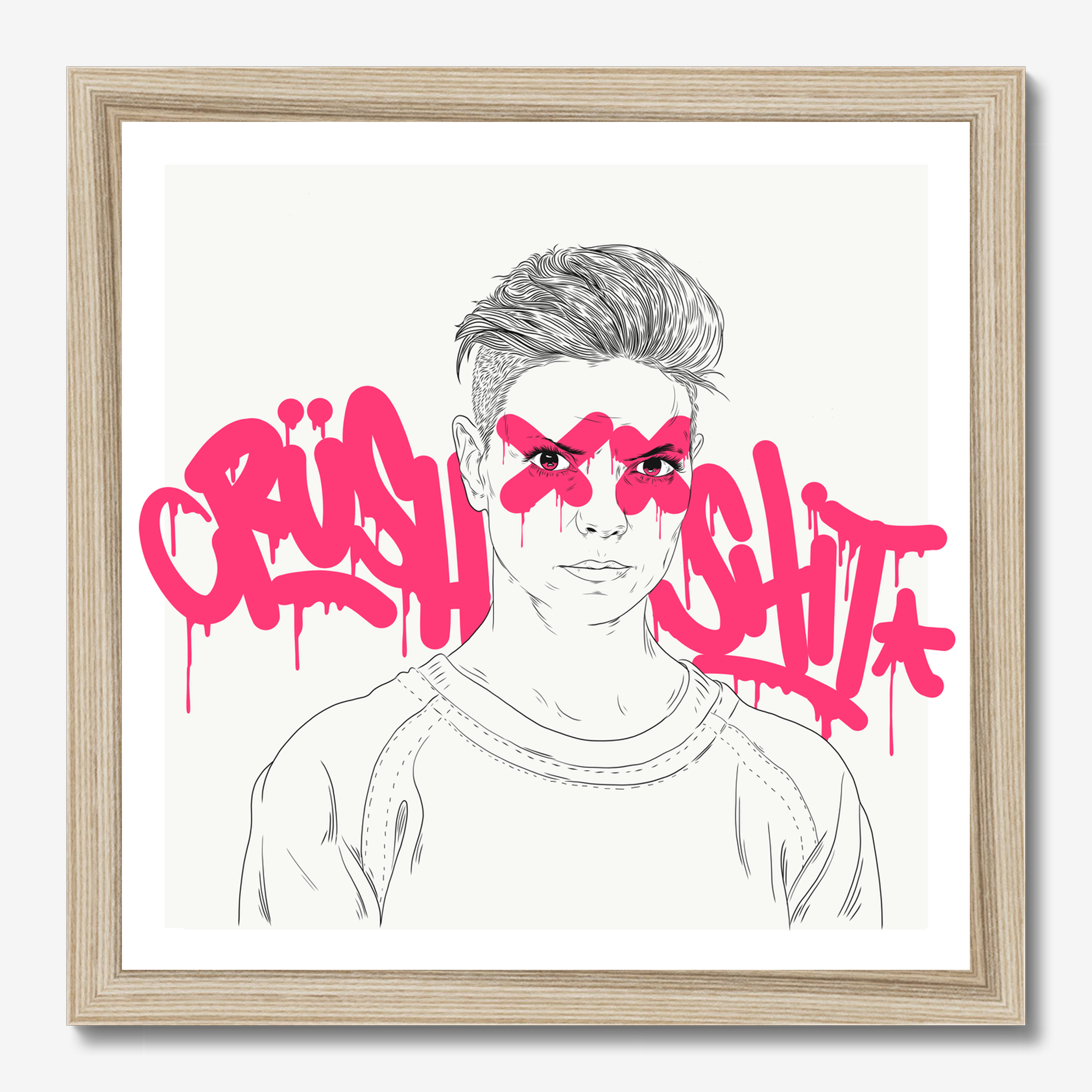 Square typography & illustrative framed wall art titled 'Crush Shit' by Sunday Morning. Premium Giclée print.