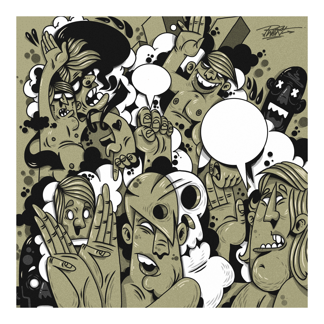 Square illustrative framed wall art titled 'Dance Party' by Sunday Morning. Premium Giclée print.