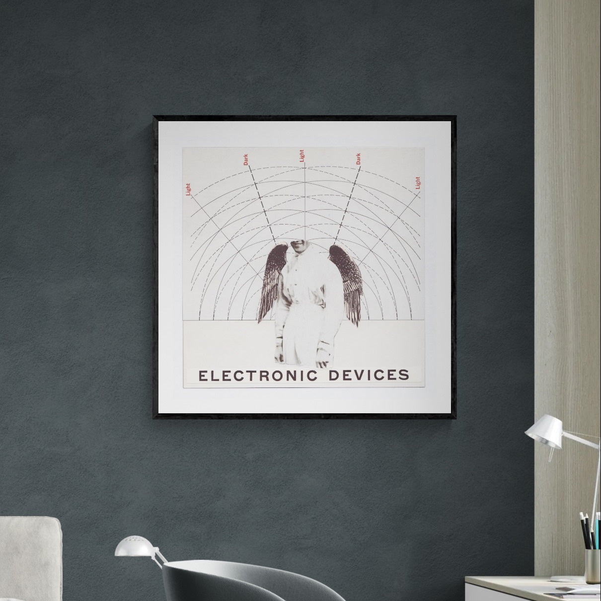 Abstract square wall art titled 'Devices' by Sunday Morning — museum-quality giclée print.
