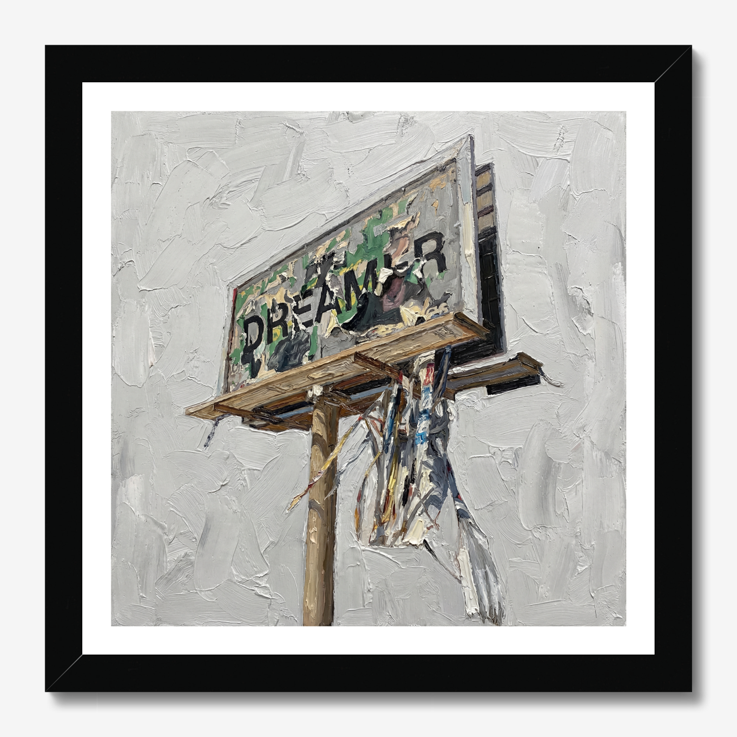 Square illustrative & painting framed wall art titled 'Dreamer' by Sunday Morning. Premium Giclée print.