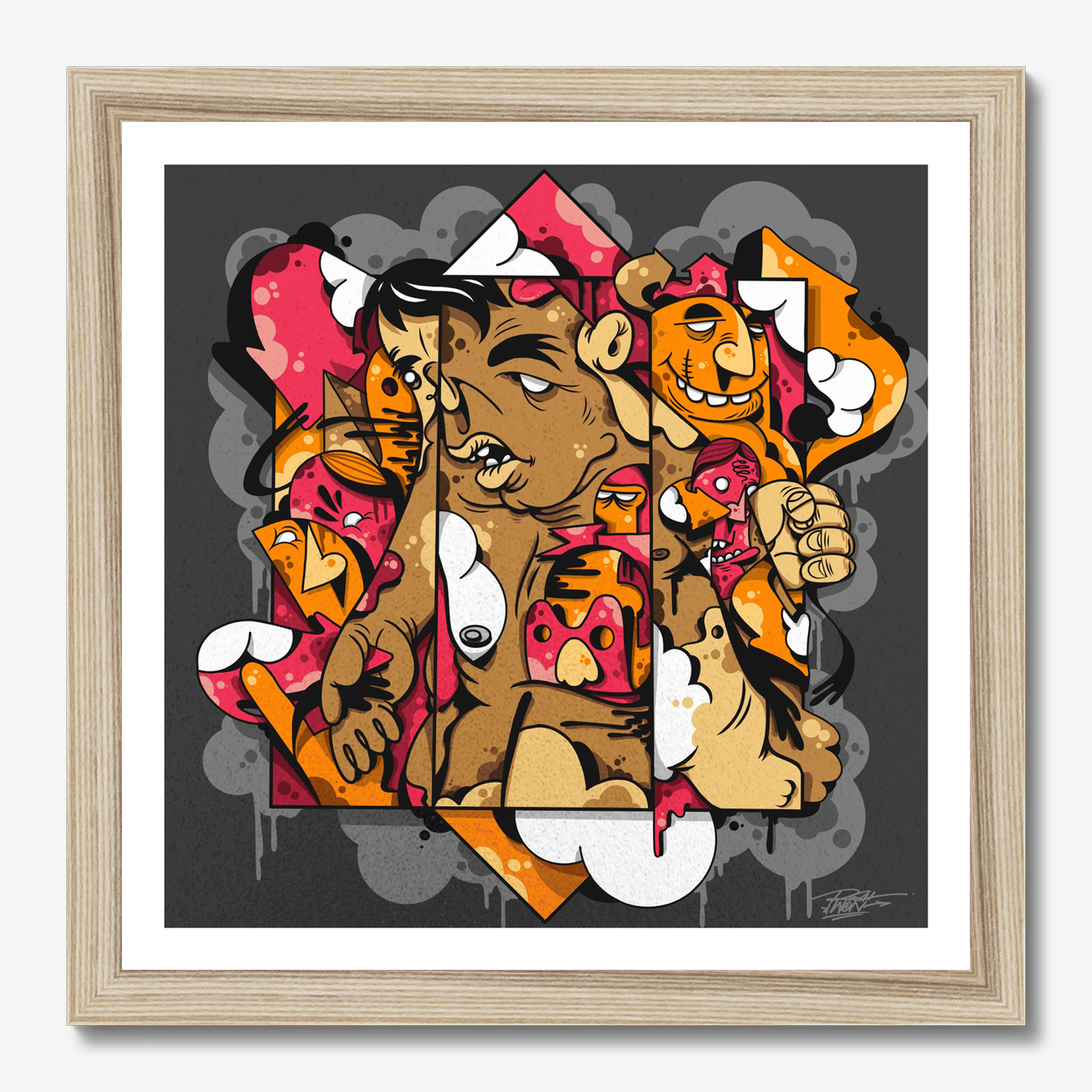 Square illustrative framed wall art titled 'Flat Cube' by Sunday Morning. Premium Giclée print.