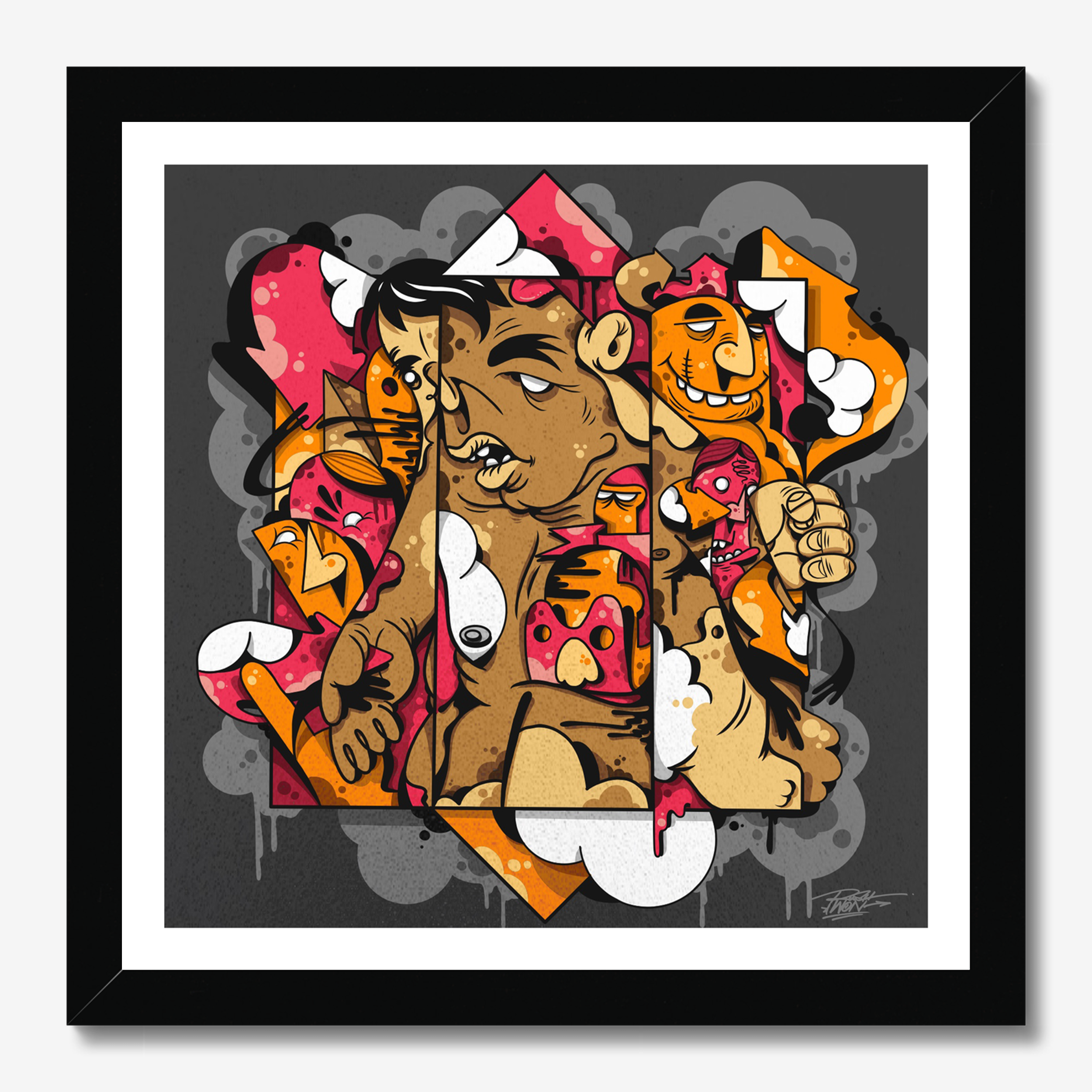 Square illustrative framed wall art titled 'Flat Cube' by Sunday Morning. Premium Giclée print.