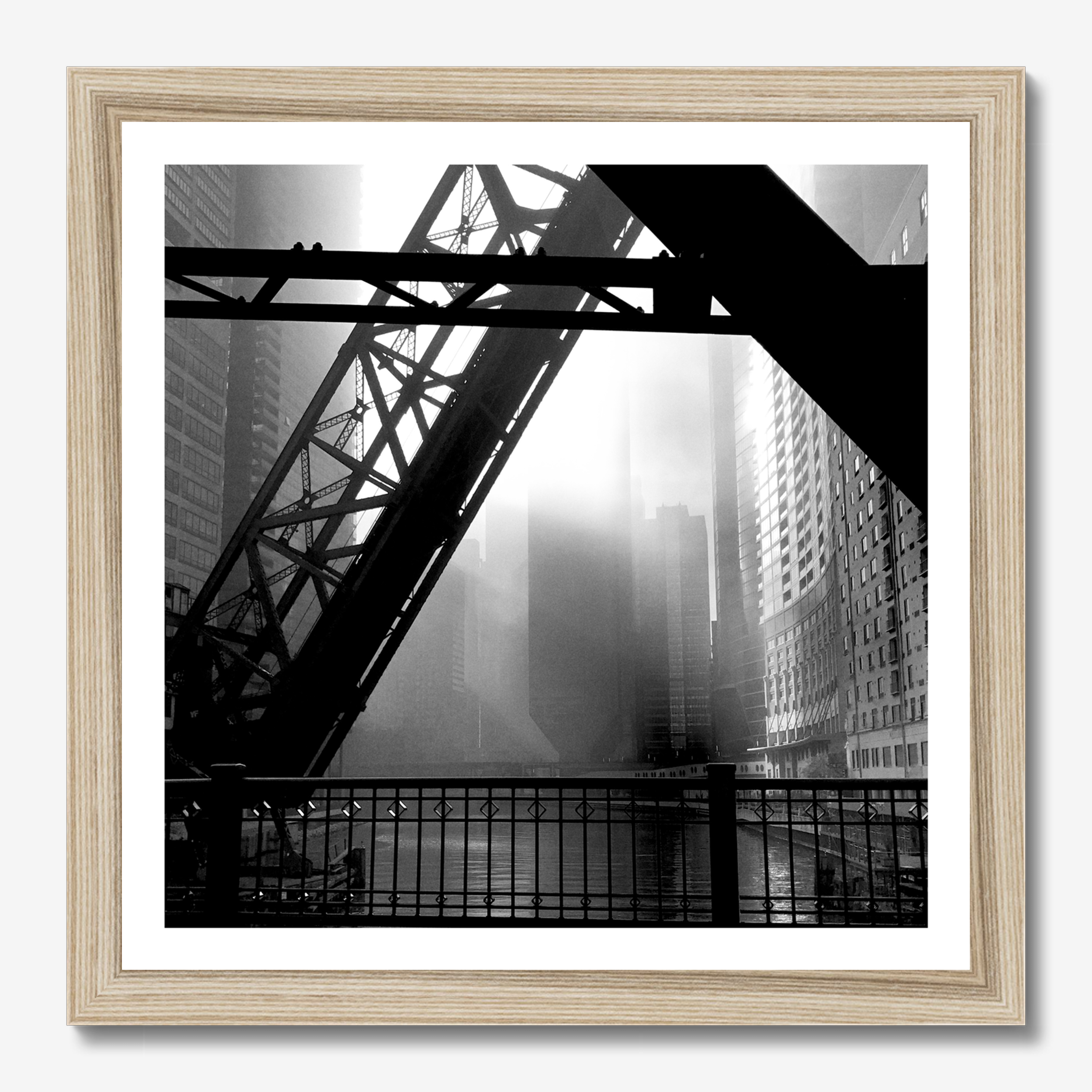 Square photography framed wall art titled 'Foggy Drizzle' by Sunday Morning. Premium Giclée print.