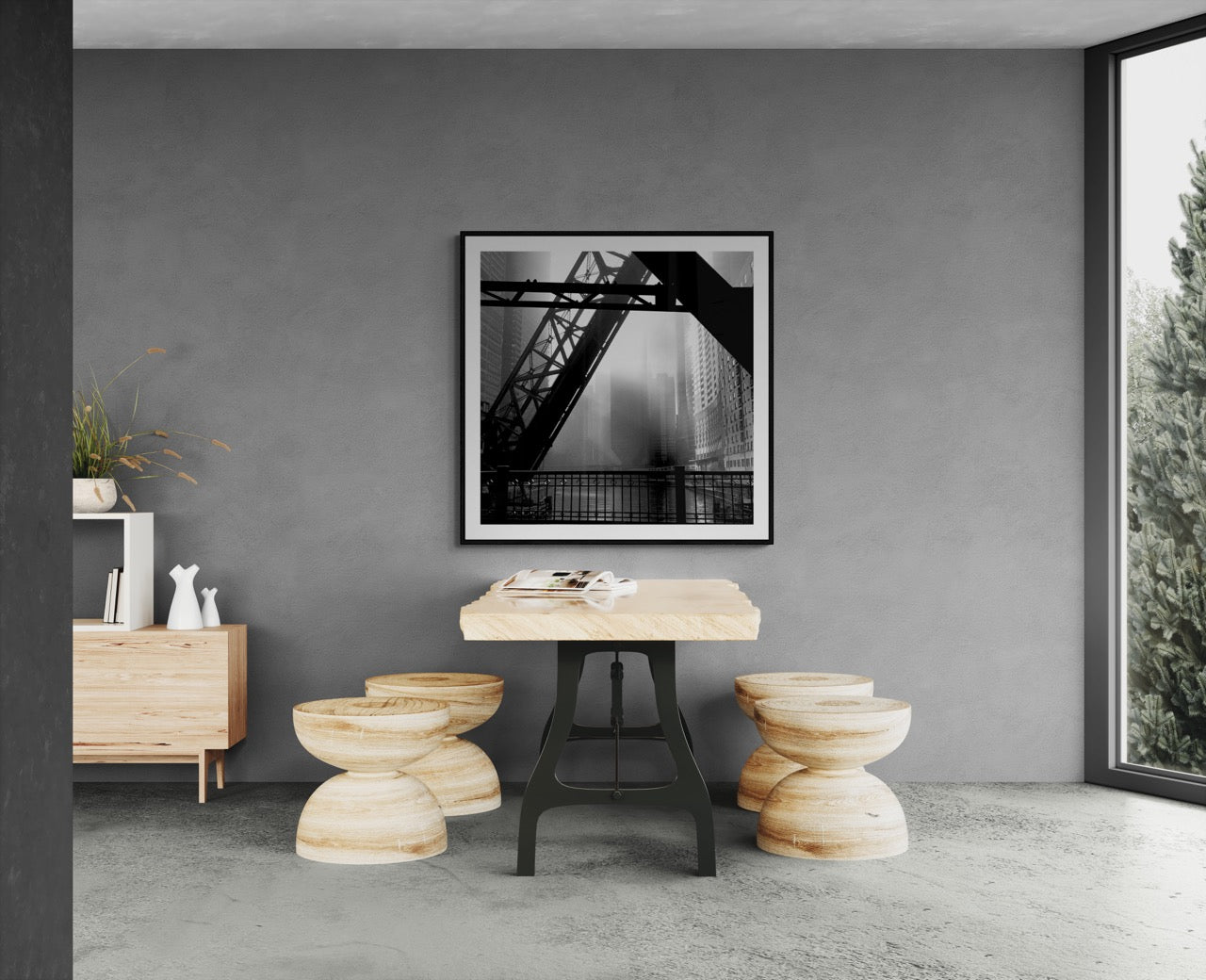 Square fine art print titled Foggy Drizzle by Sunday Morning - Photography museum quality framed art.