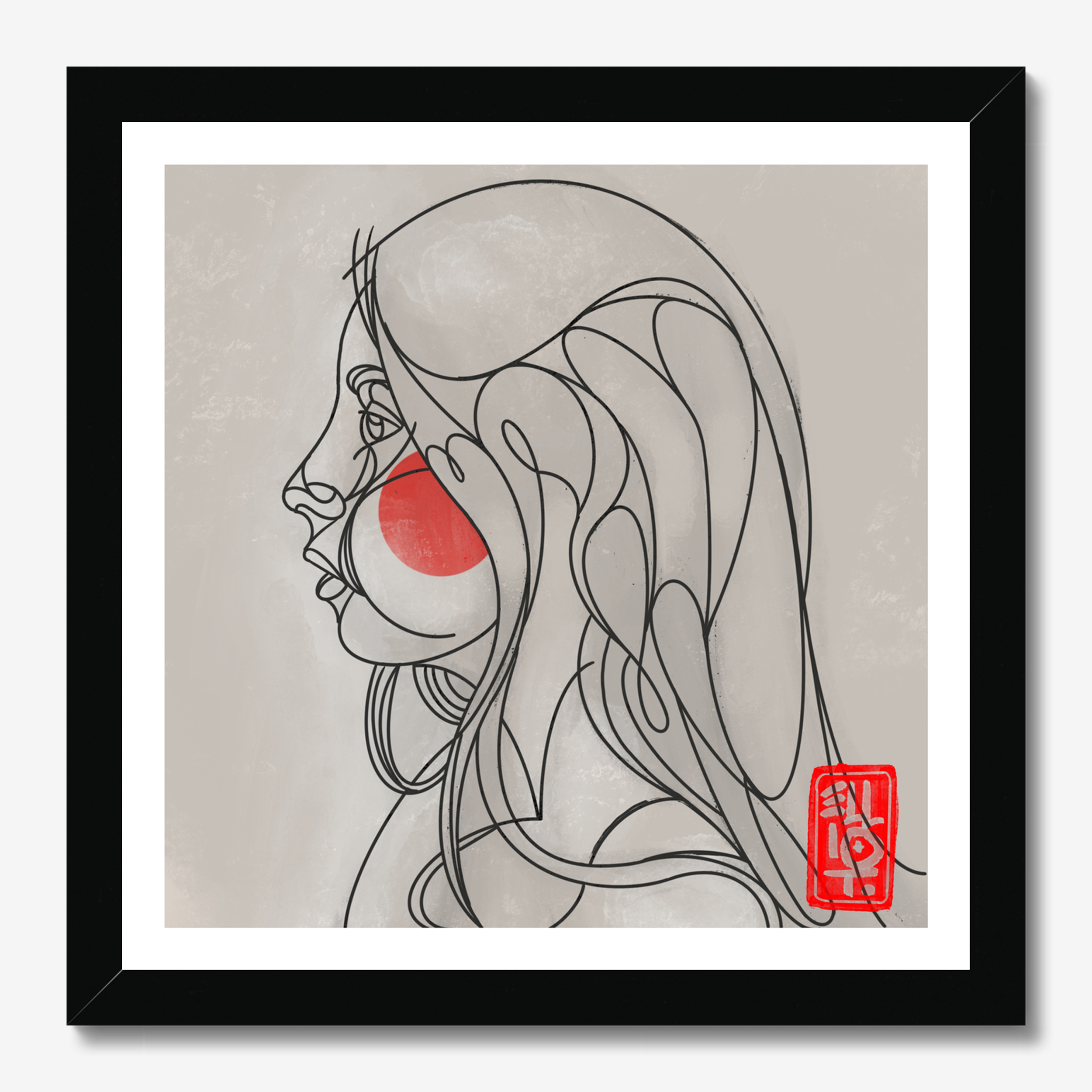 Square illustrative framed wall art titled 'Girl' by Sunday Morning. Premium Giclée print.