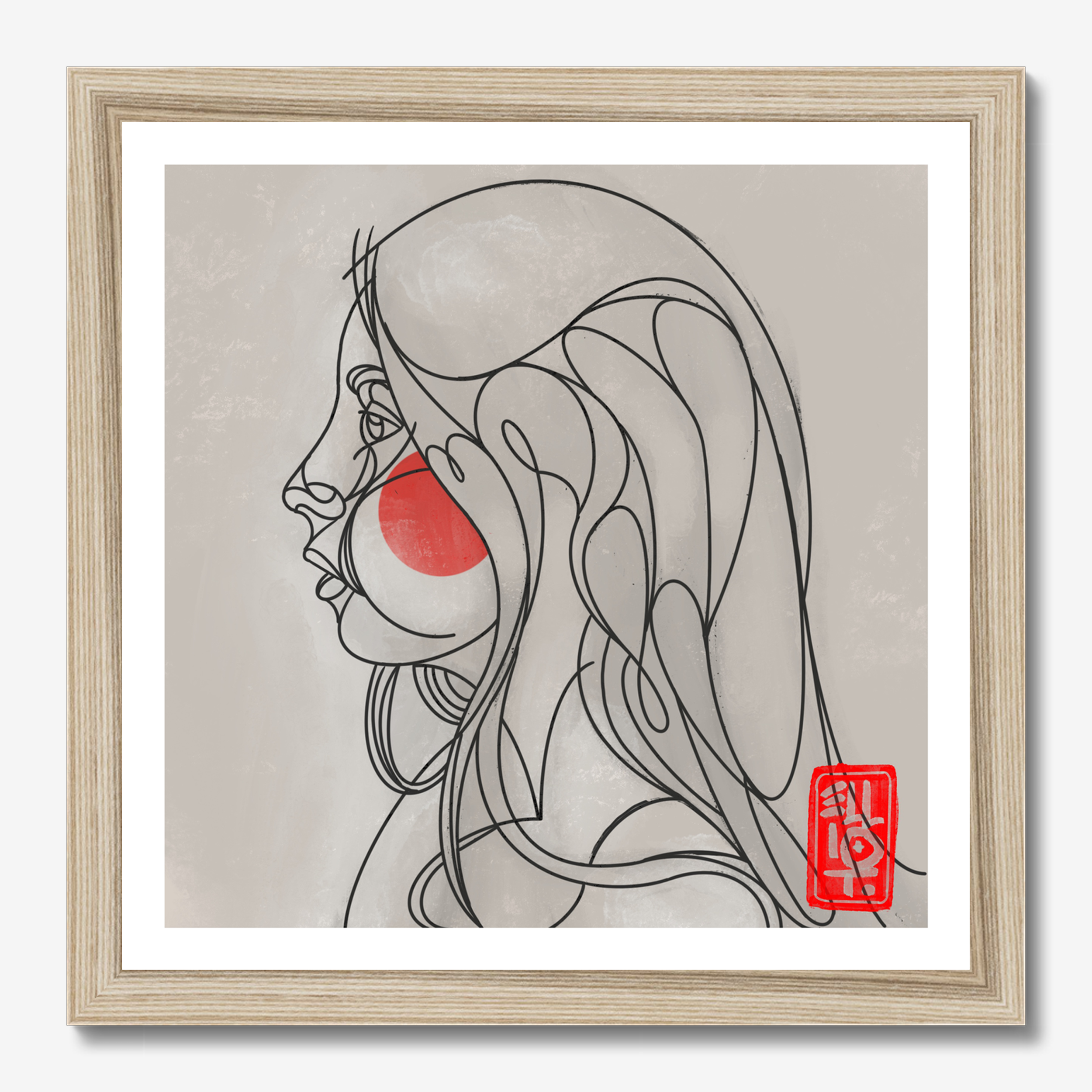 Square illustrative framed wall art titled 'Girl' by Sunday Morning. Premium Giclée print.