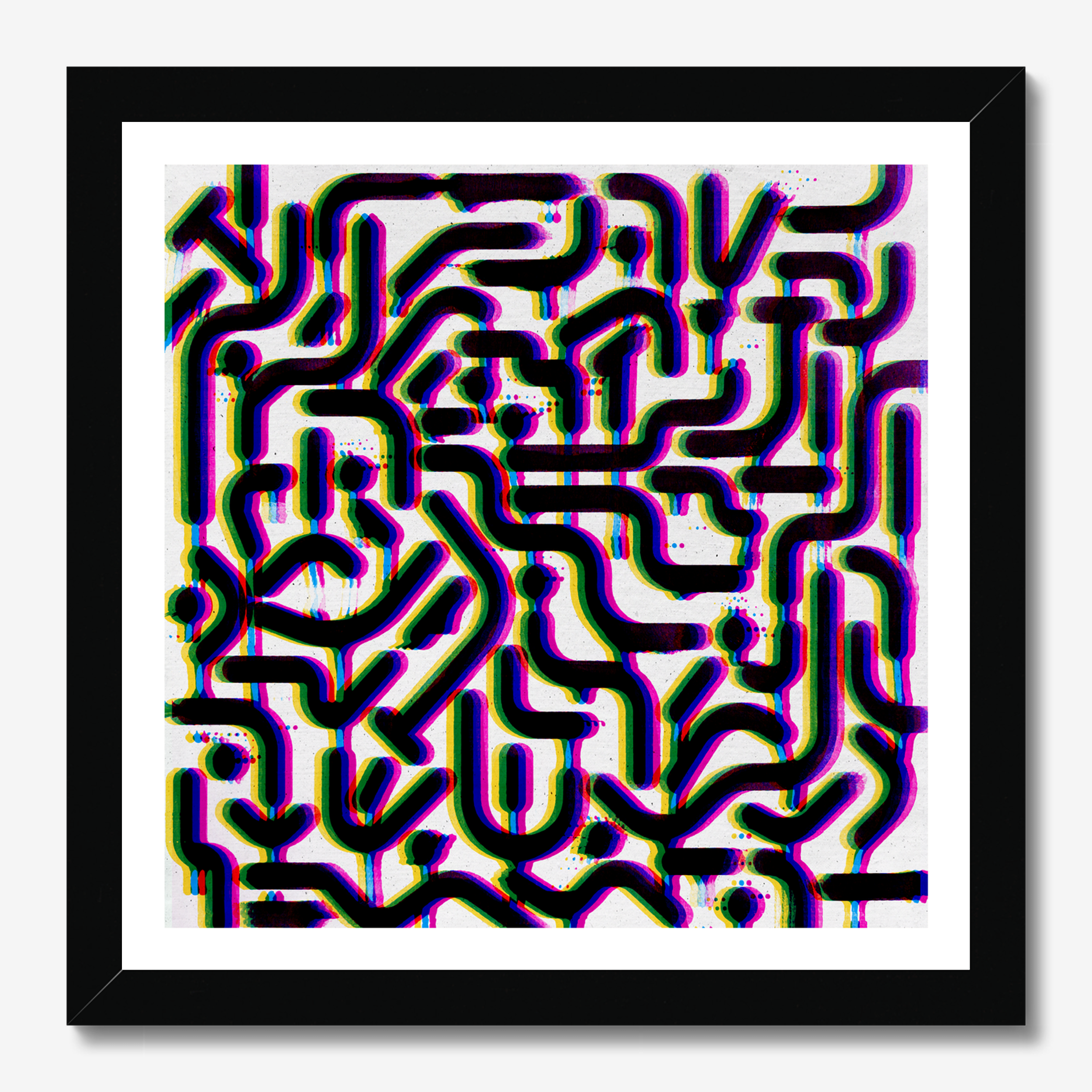 Square abstract framed wall art titled 'Headache' by Sunday Morning. Premium Giclée print.