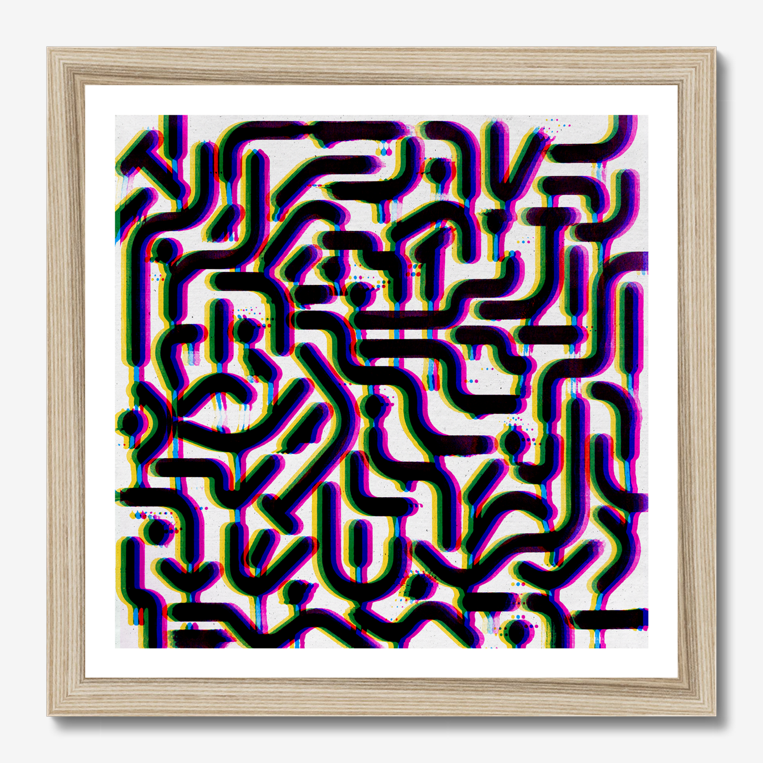 Square abstract framed wall art titled 'Headache' by Sunday Morning. Premium Giclée print.
