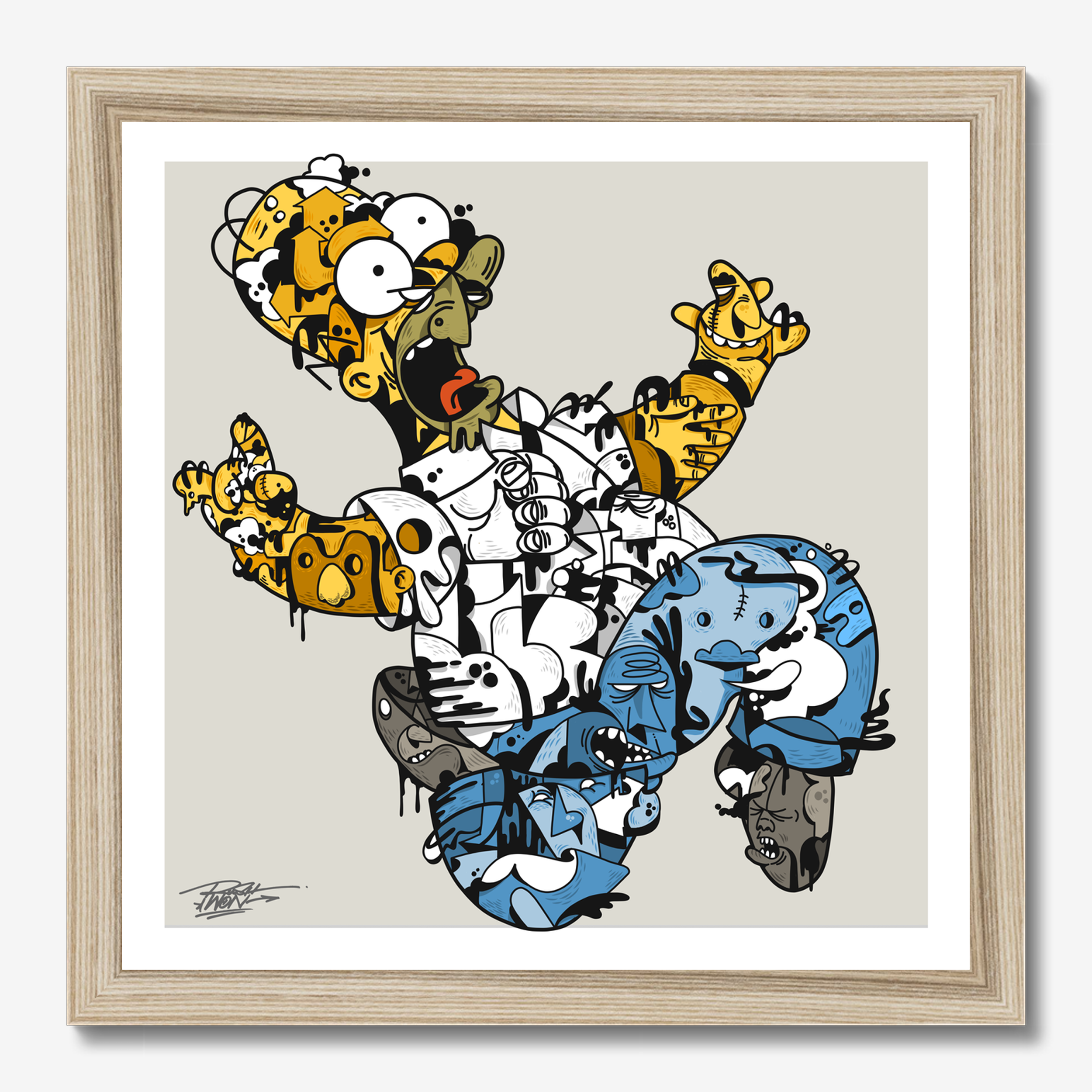 Square illustrative illustration titled Homie by Sunday Morning - Museum quality framed art.