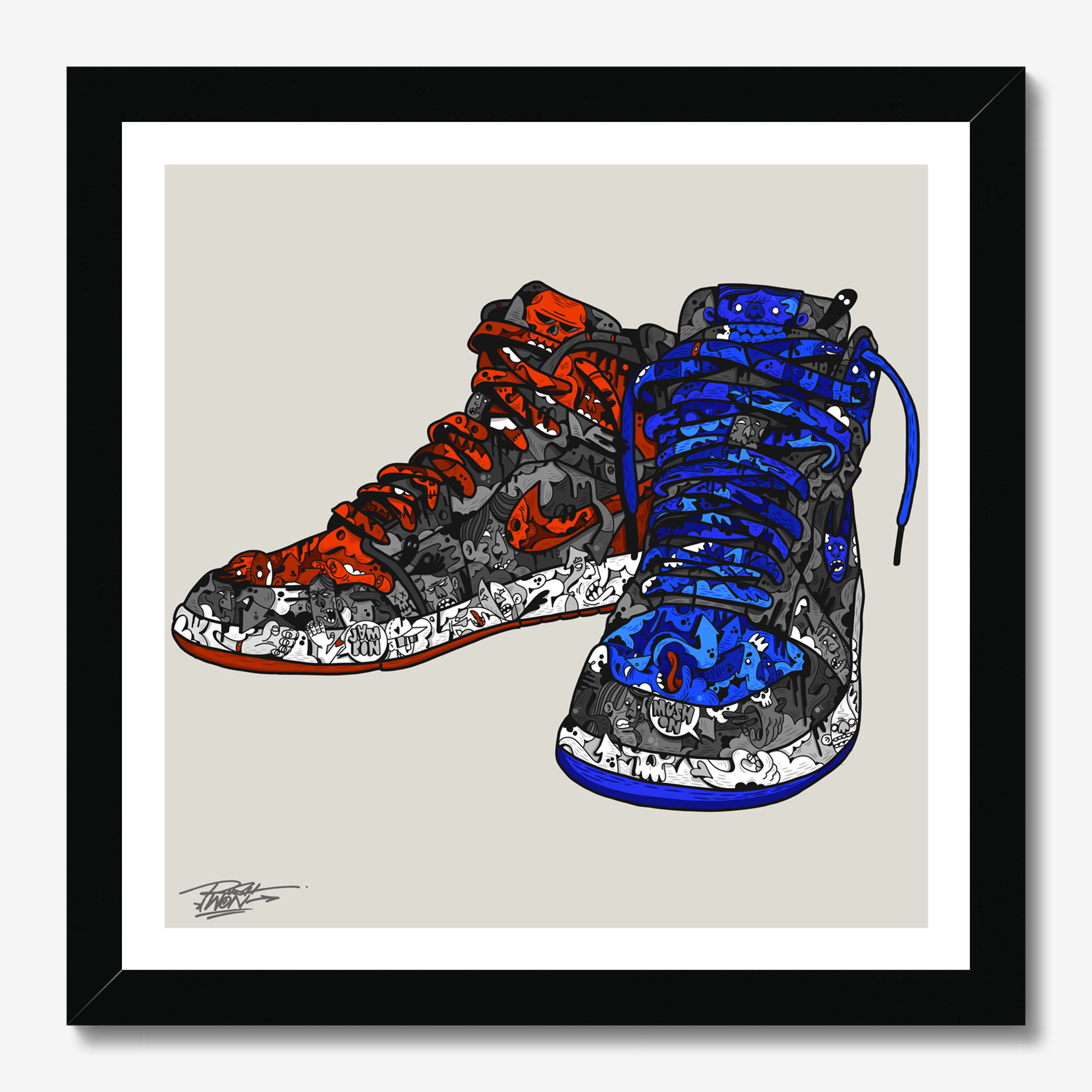 Square illustrative illustration titled Icon by Sunday Morning - Museum quality framed art.