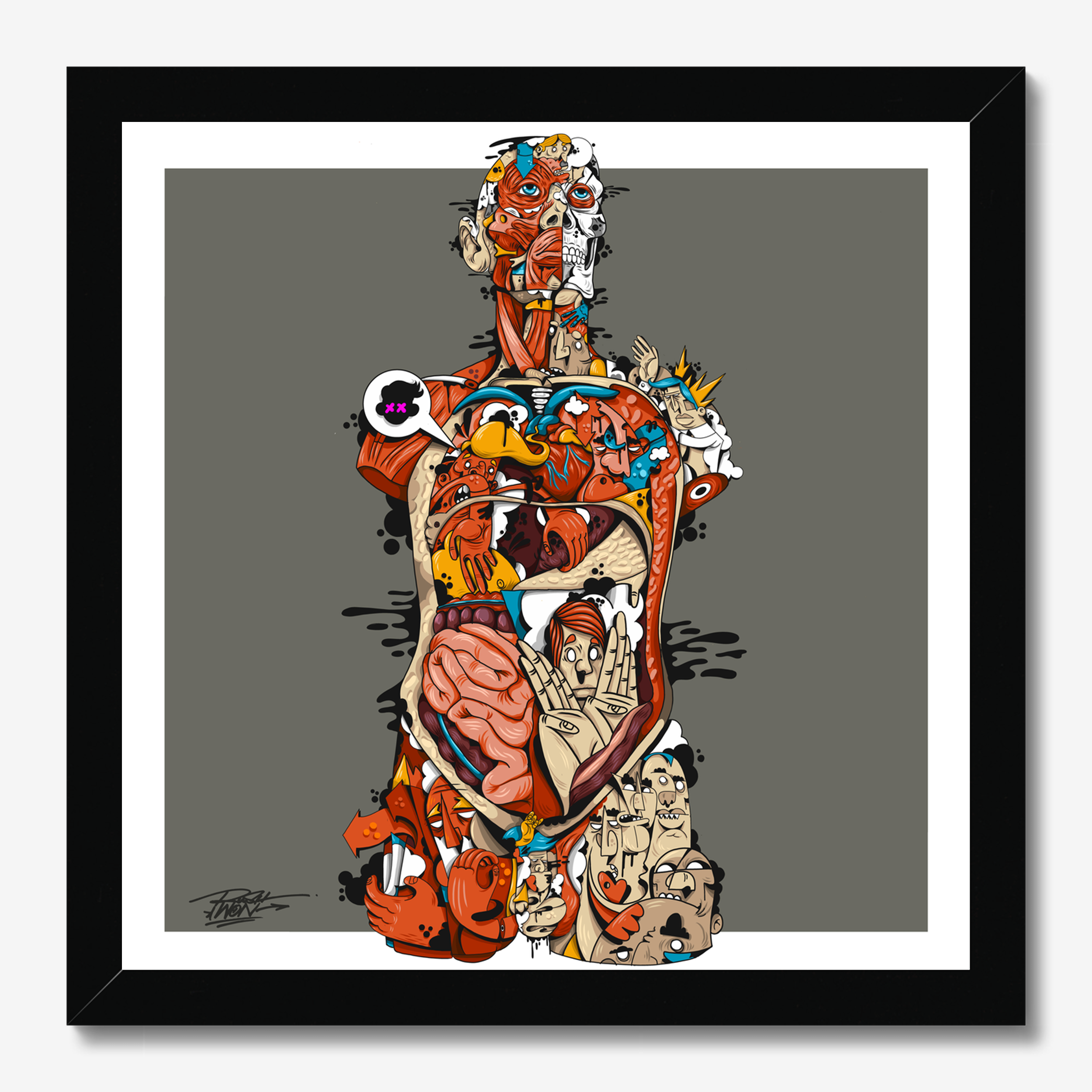 Square illustrative illustration titled Inside Out by Sunday Morning - Museum quality framed art.