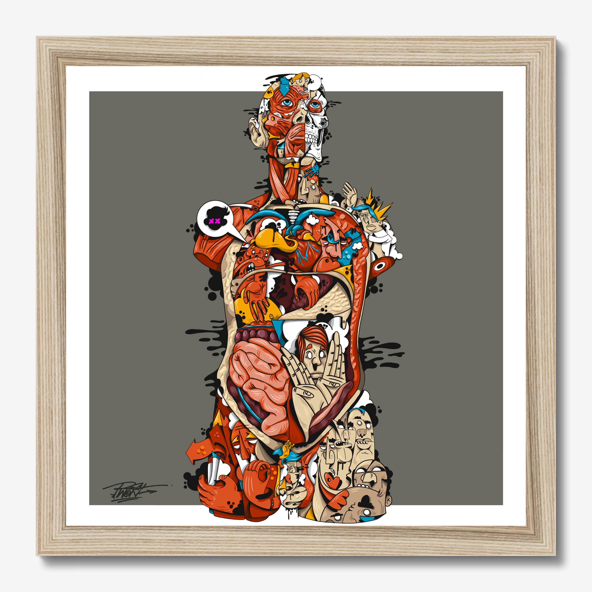 Square illustrative illustration titled Inside Out by Sunday Morning - Museum quality framed art.