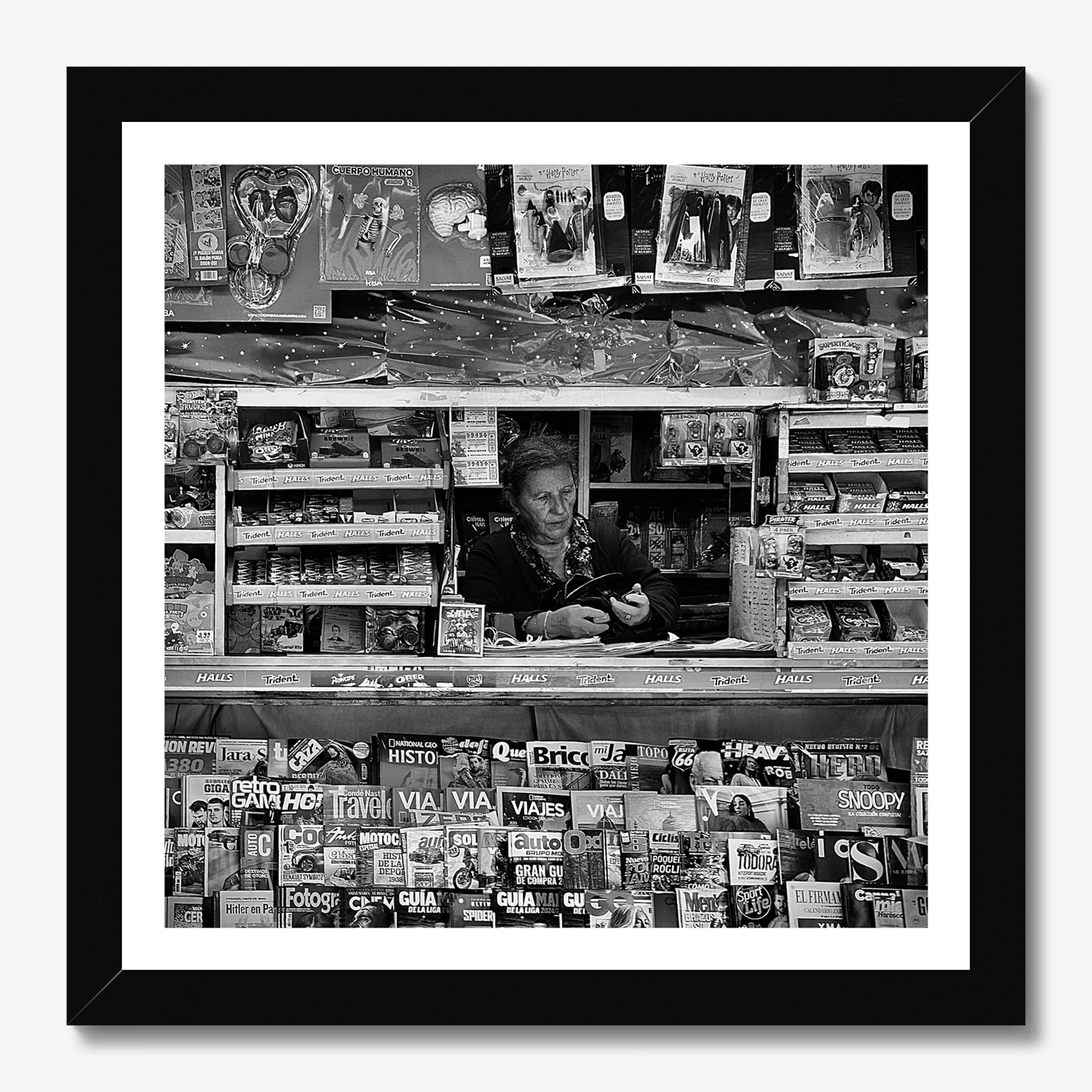 Square photography framed wall art titled 'In The Collage' by Sunday Morning. Premium Giclée print.
