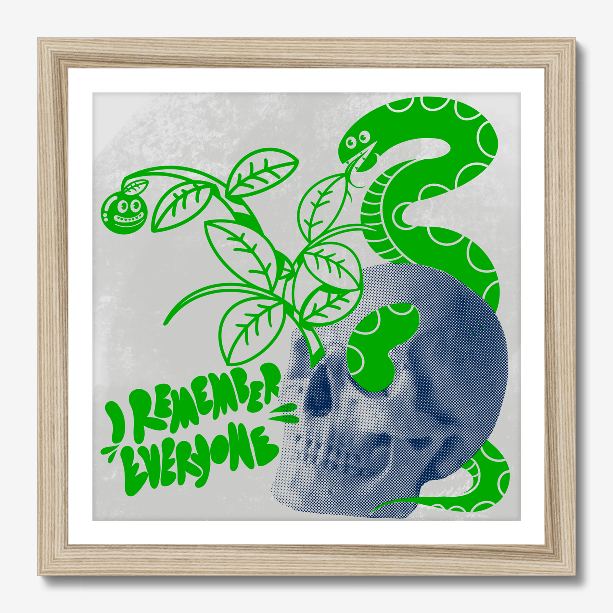 Square illustrative framed wall art titled 'I Remember' by Sunday Morning. Premium Giclée print.