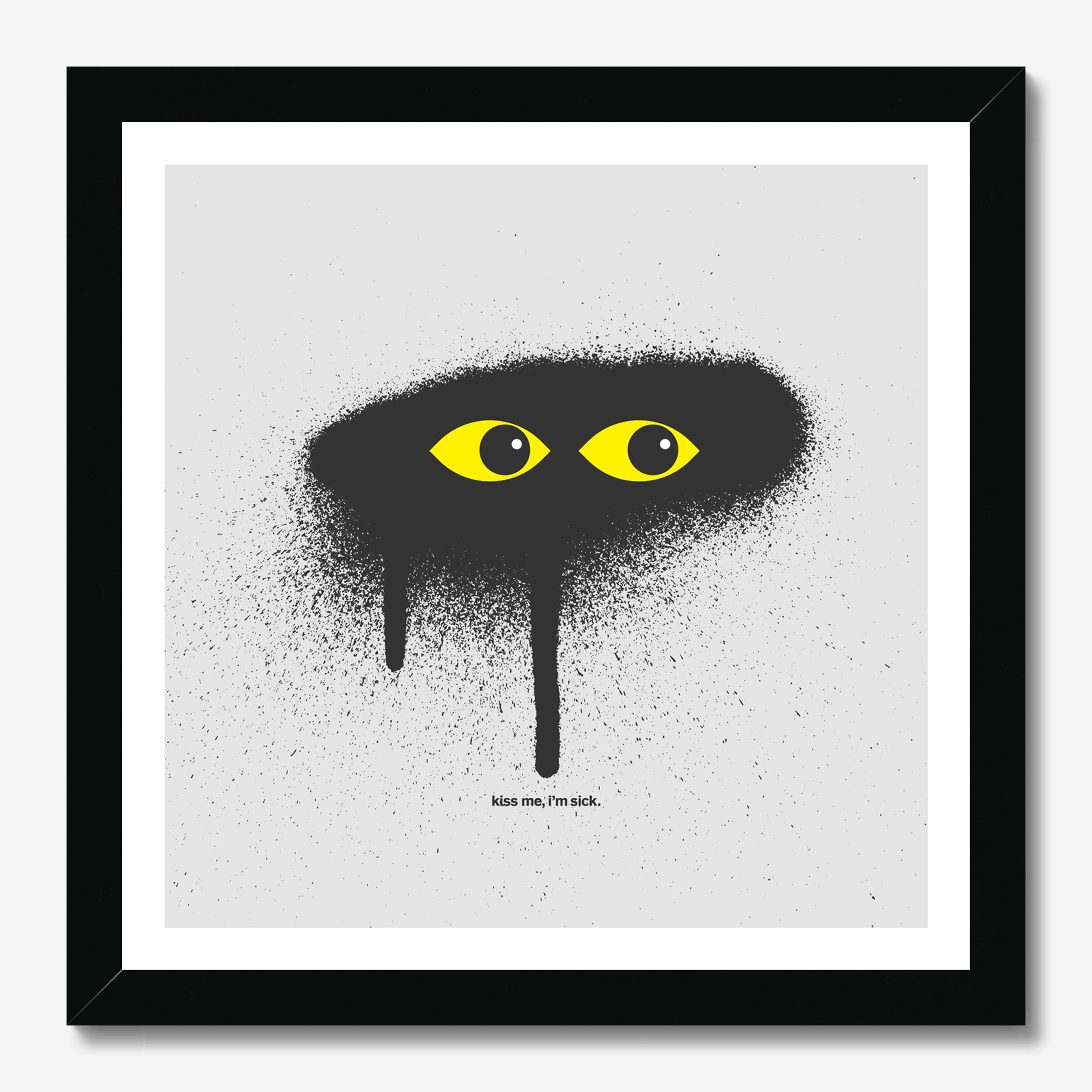 Square abstract framed wall art titled 'Kiss Me Im Sick' by Sunday Morning. Premium Giclée print.