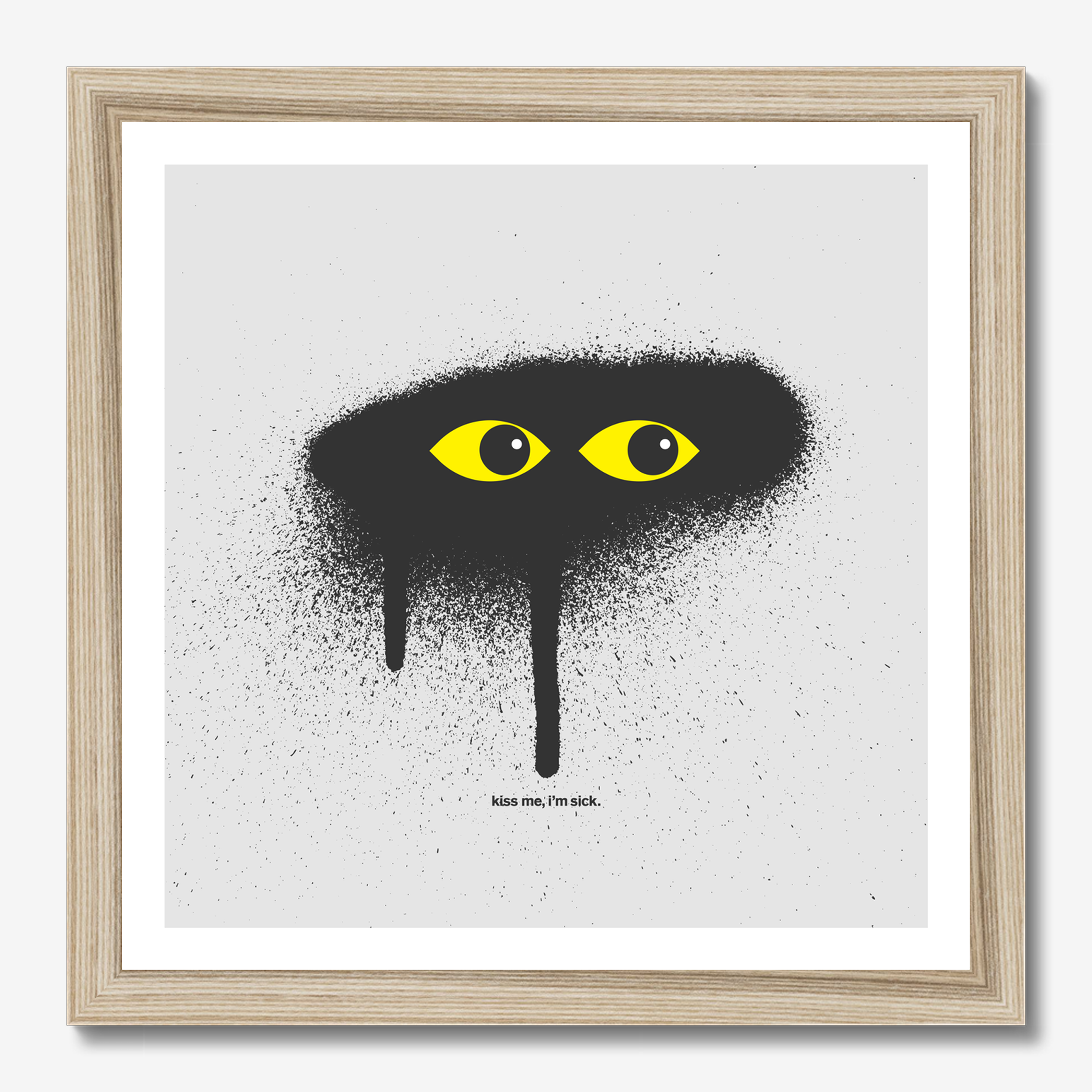 Square abstract framed wall art titled 'Kiss Me Im Sick' by Sunday Morning. Premium Giclée print.