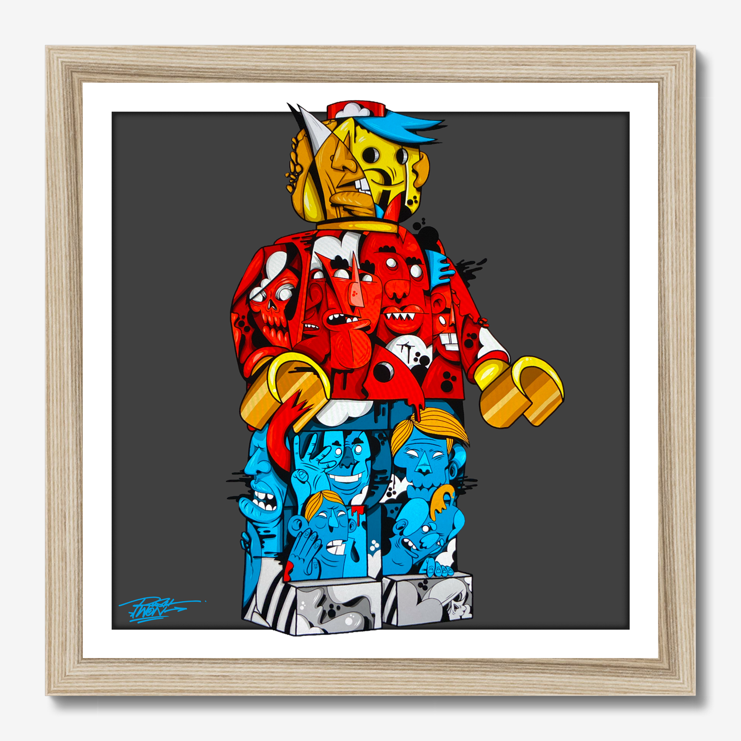 Square illustrative illustration titled Leggo by Sunday Morning - Museum quality framed art.