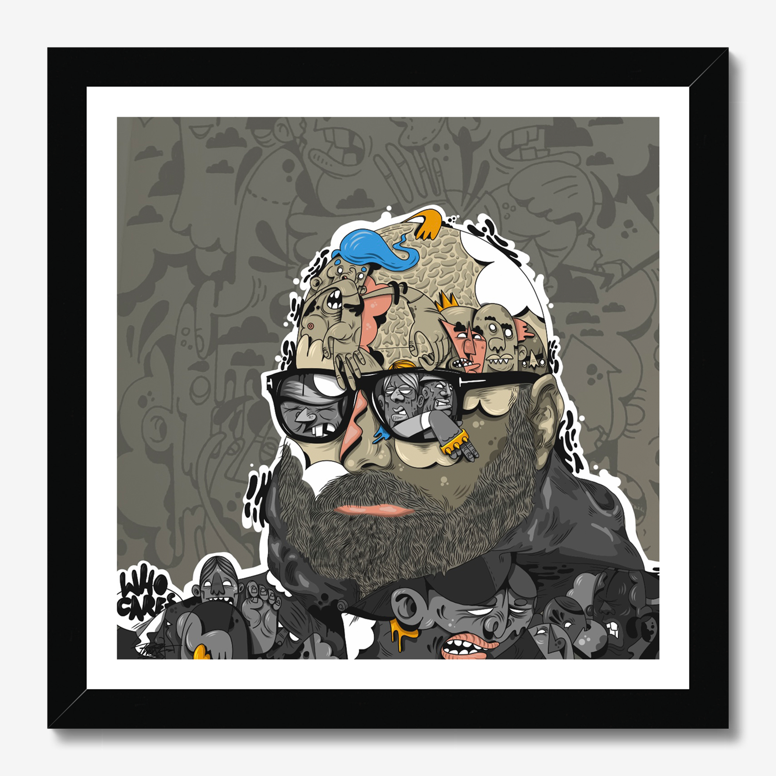 Square illustrative framed wall art titled 'Meet Me' by Sunday Morning. Premium Giclée print.