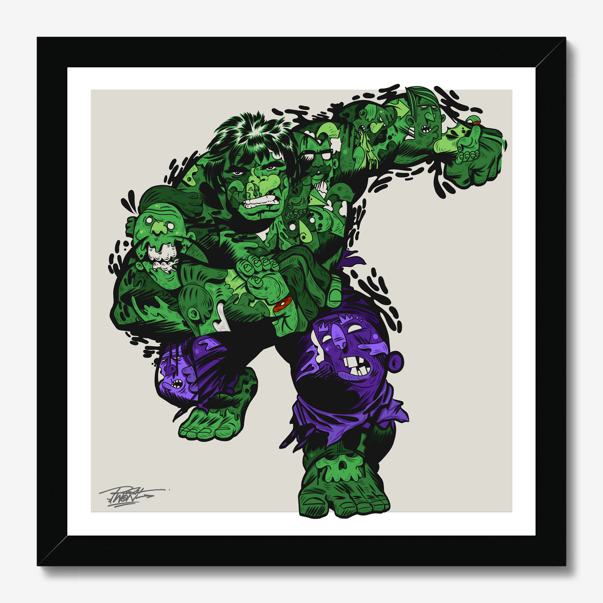 Square illustrative illustration titled Mulk by Sunday Morning - Museum quality framed art.
