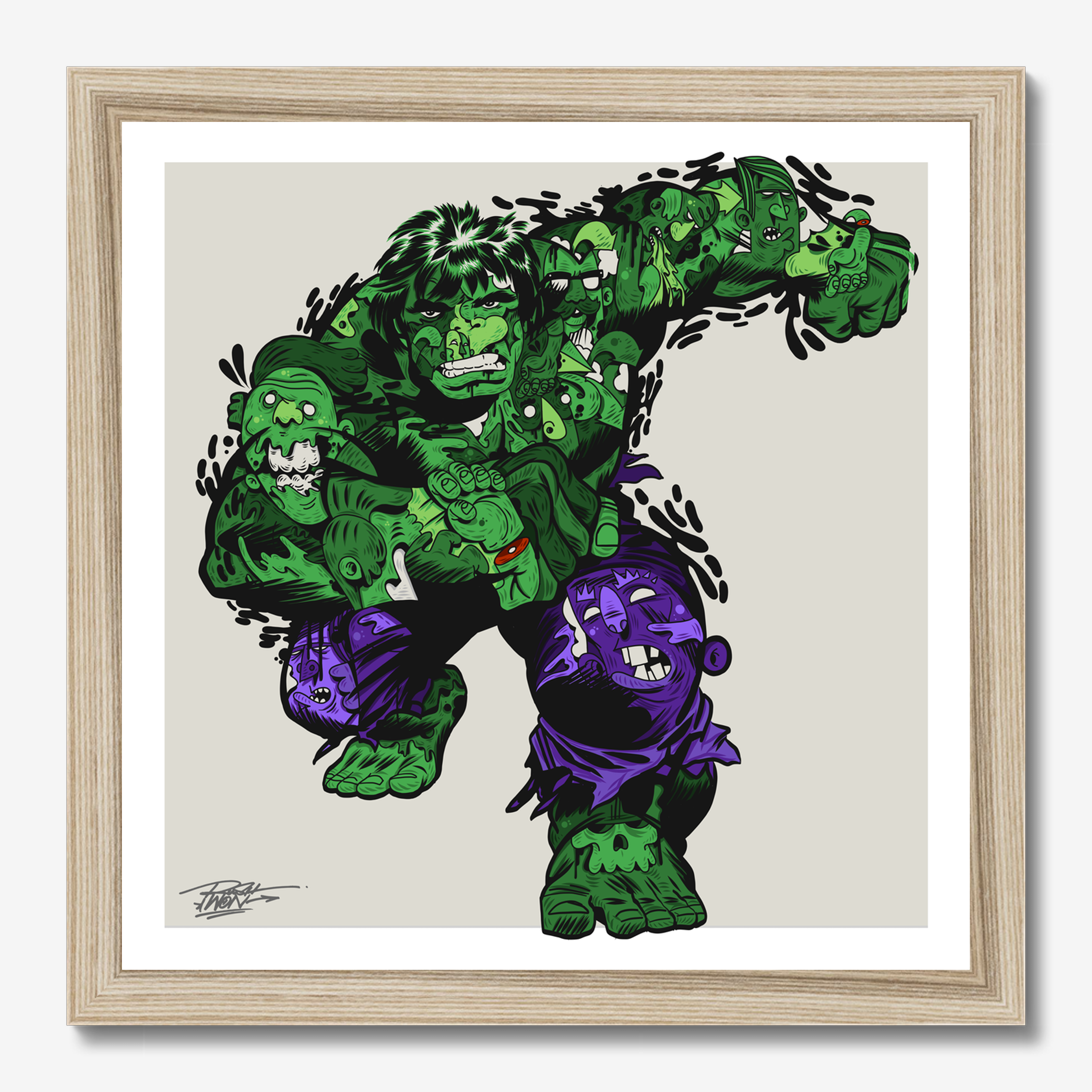 Square illustrative illustration titled Mulk by Sunday Morning - Museum quality framed art.