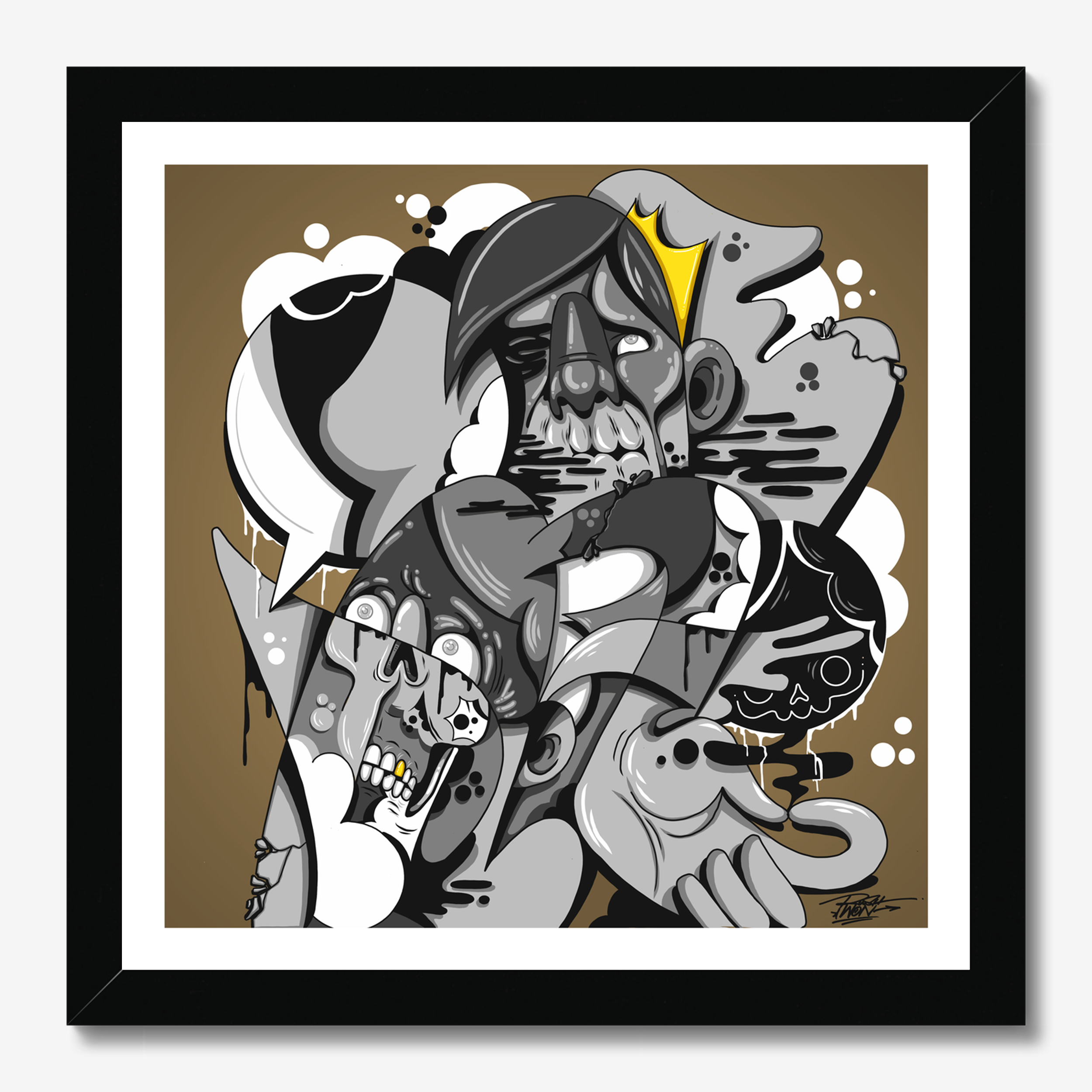 Square illustrative framed wall art titled 'My Friend Eric' by Sunday Morning. Premium Giclée print.