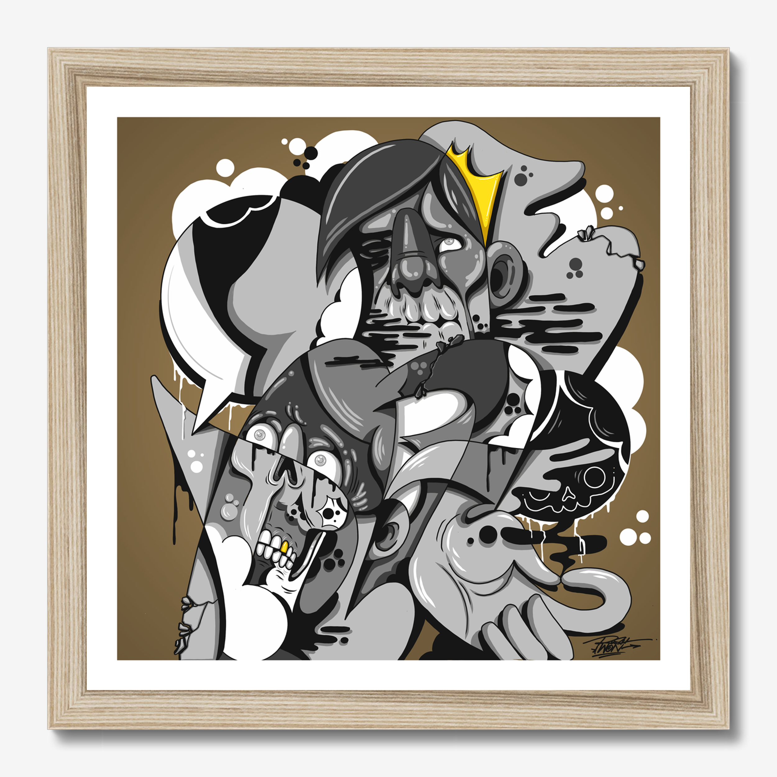 Square illustrative framed wall art titled 'My Friend Eric' by Sunday Morning. Premium Giclée print.