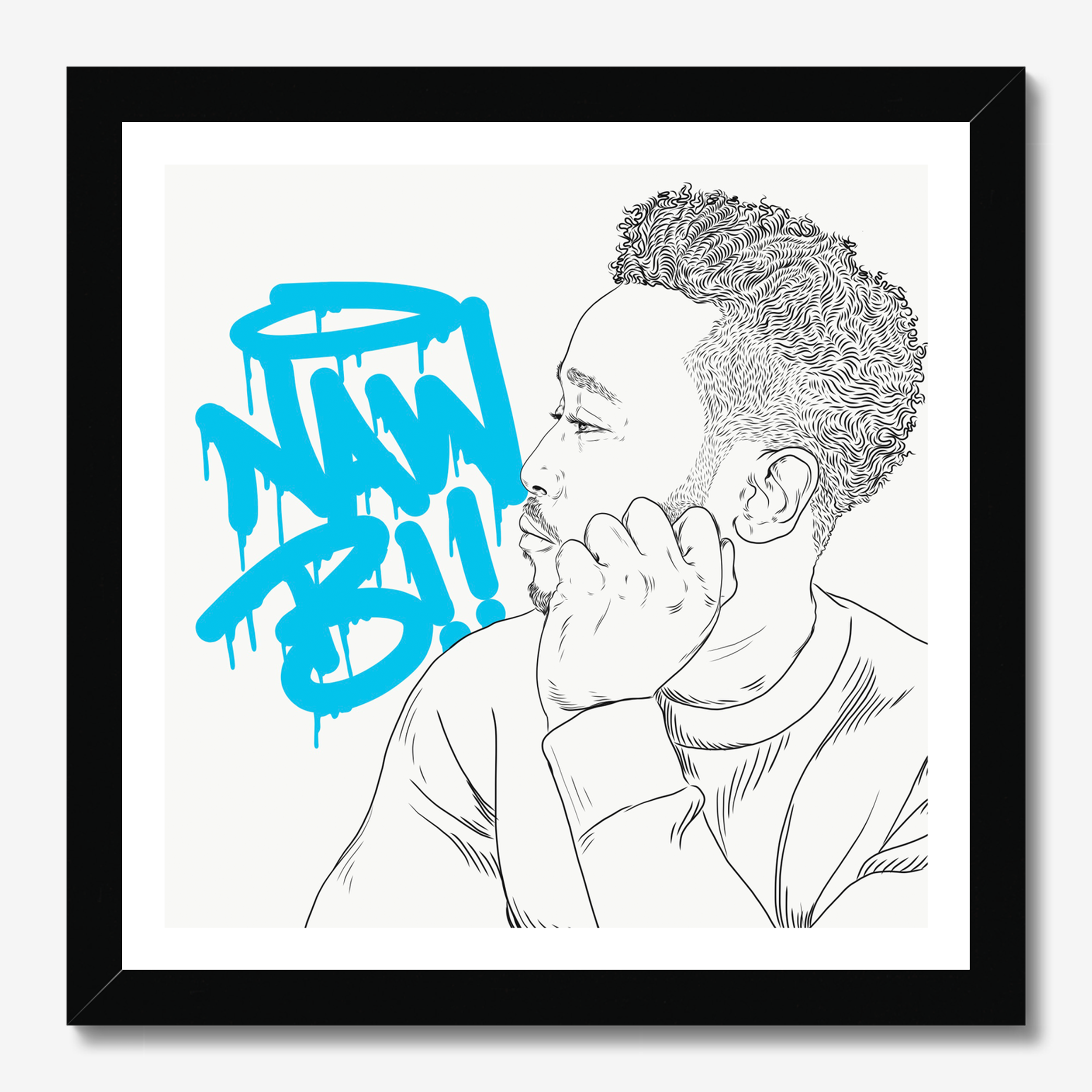 Square typography illustrative illustration titled Naw B by Sunday Morning - Museum quality framed art.