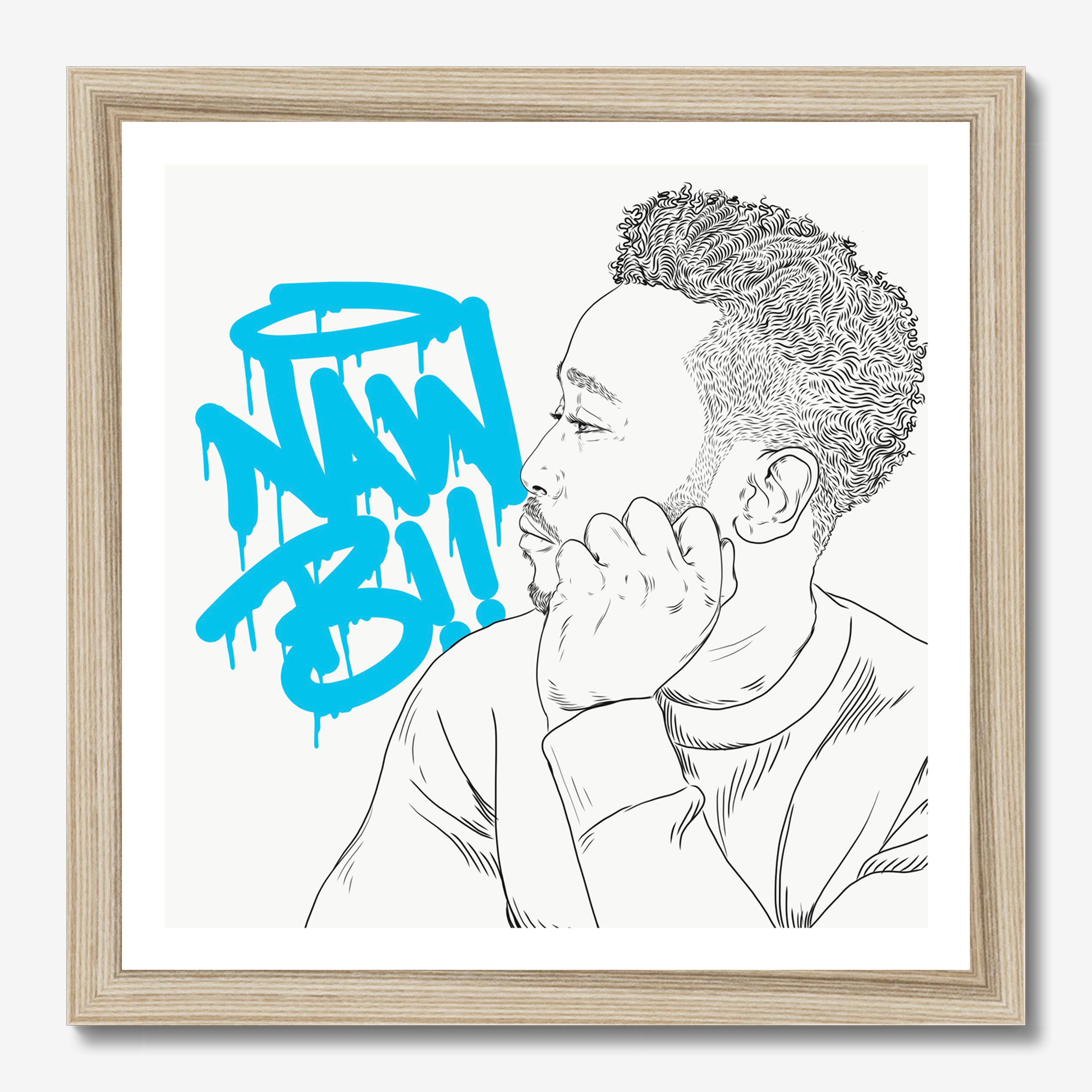 Square typography illustrative illustration titled Naw B by Sunday Morning - Museum quality framed art.