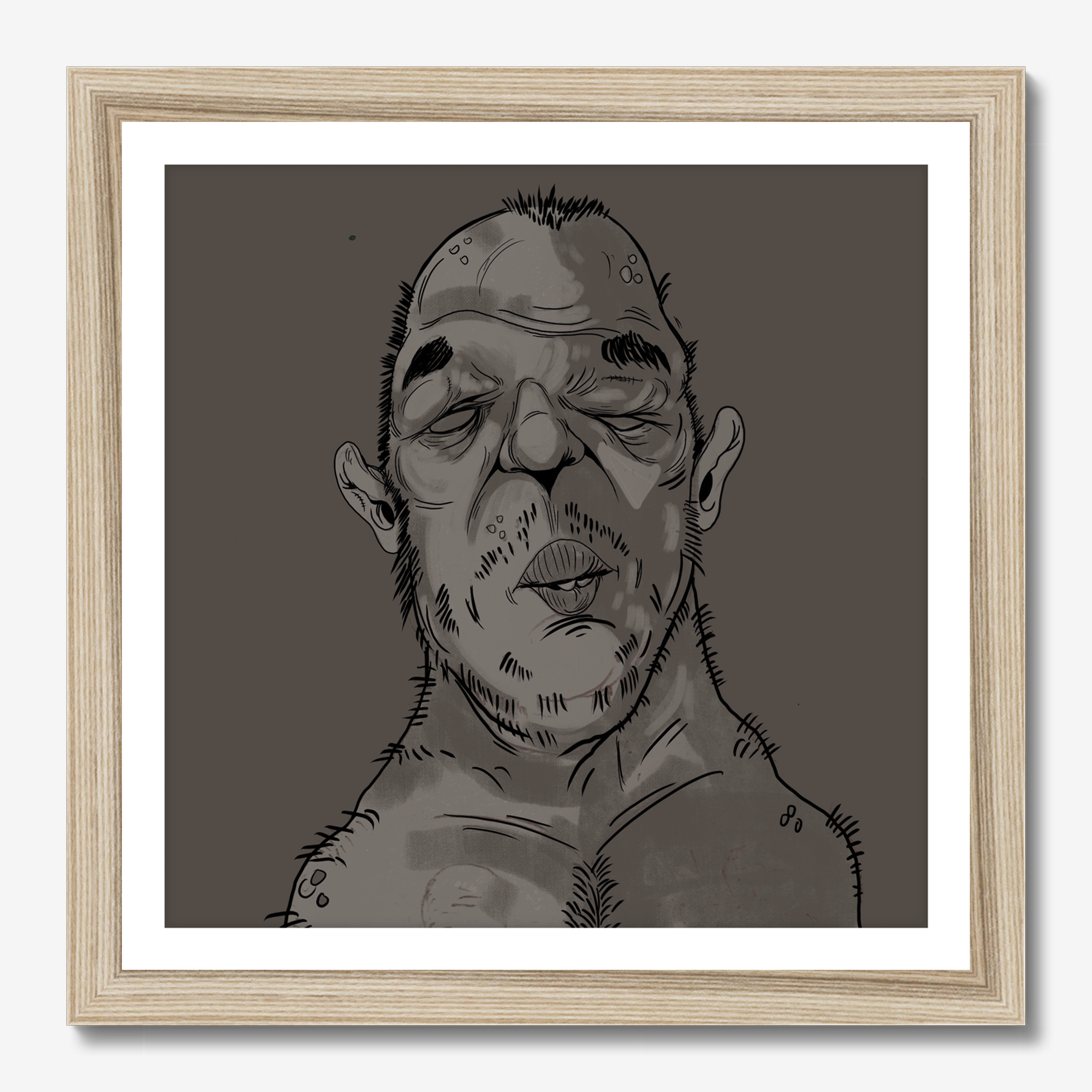 Square illustrative framed wall art titled 'Punchy' by Sunday Morning. Premium Giclée print.
