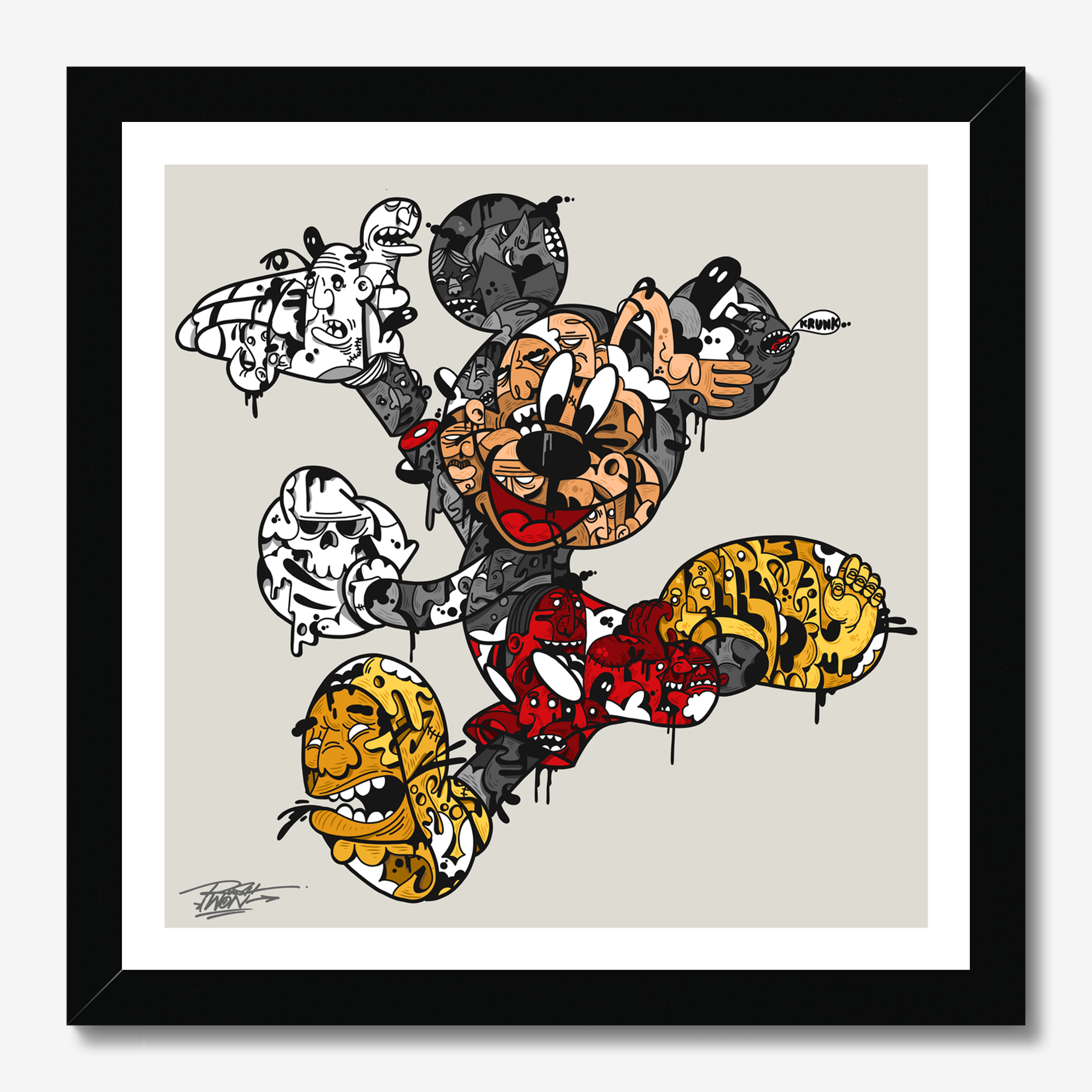 Square illustrative retro-vintage illustration titled Rickie Rat by Sunday Morning - Museum quality framed art.
