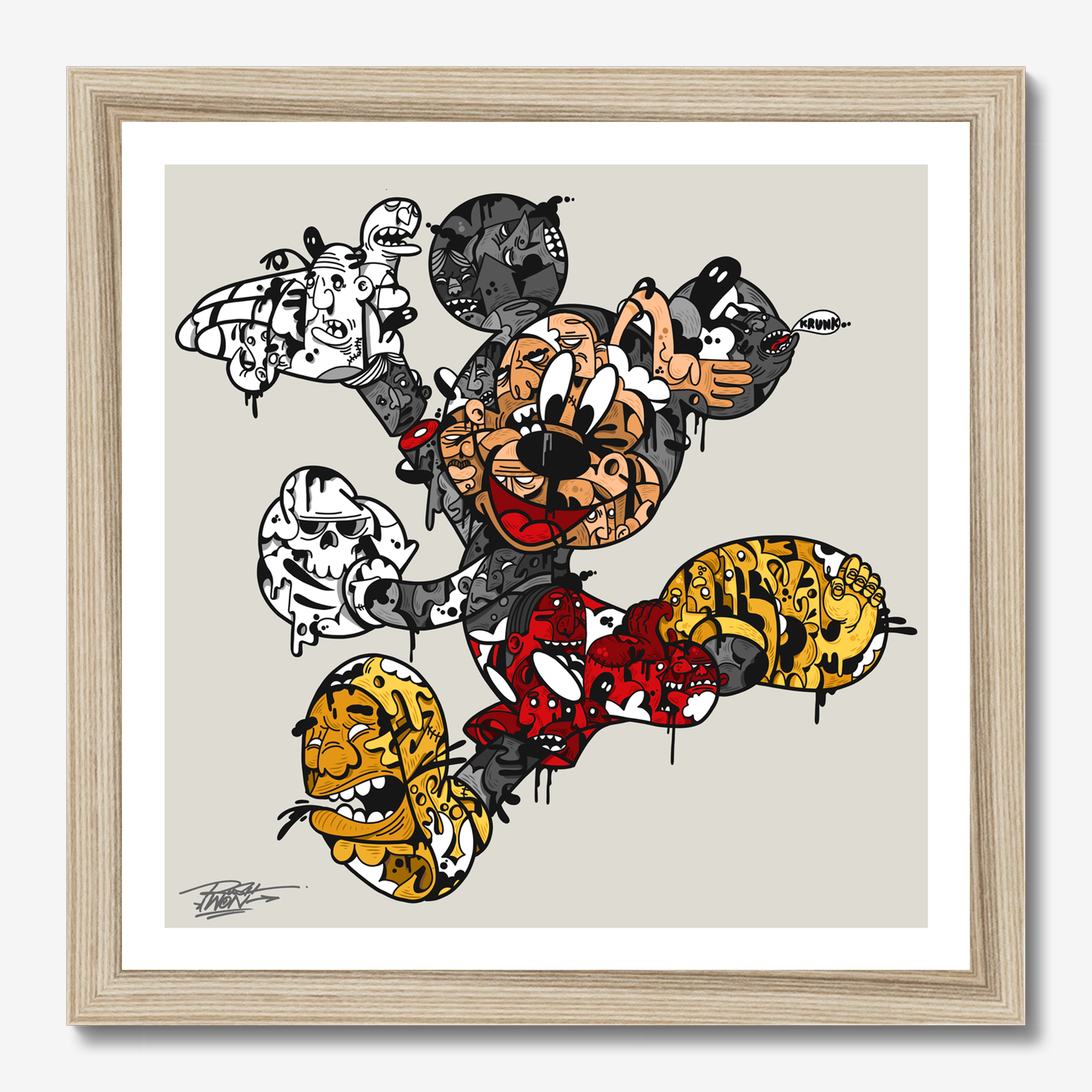Square illustrative retro-vintage illustration titled Rickie Rat by Sunday Morning - Museum quality framed art.