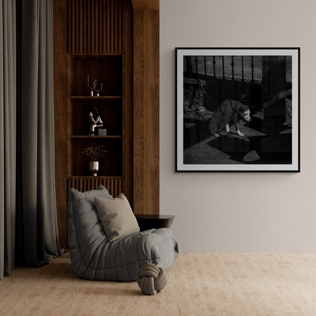 Square photography framed wall art titled 'Sad Boi' by Sunday Morning. Premium Giclée print.