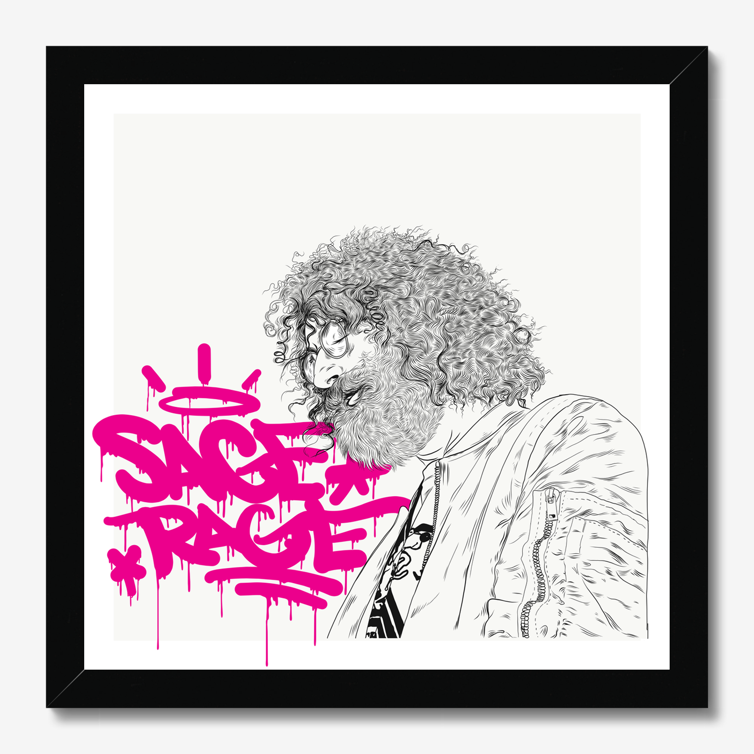 Square typography illustrative illustration titled Sage Rage by Sunday Morning - Museum quality framed art.