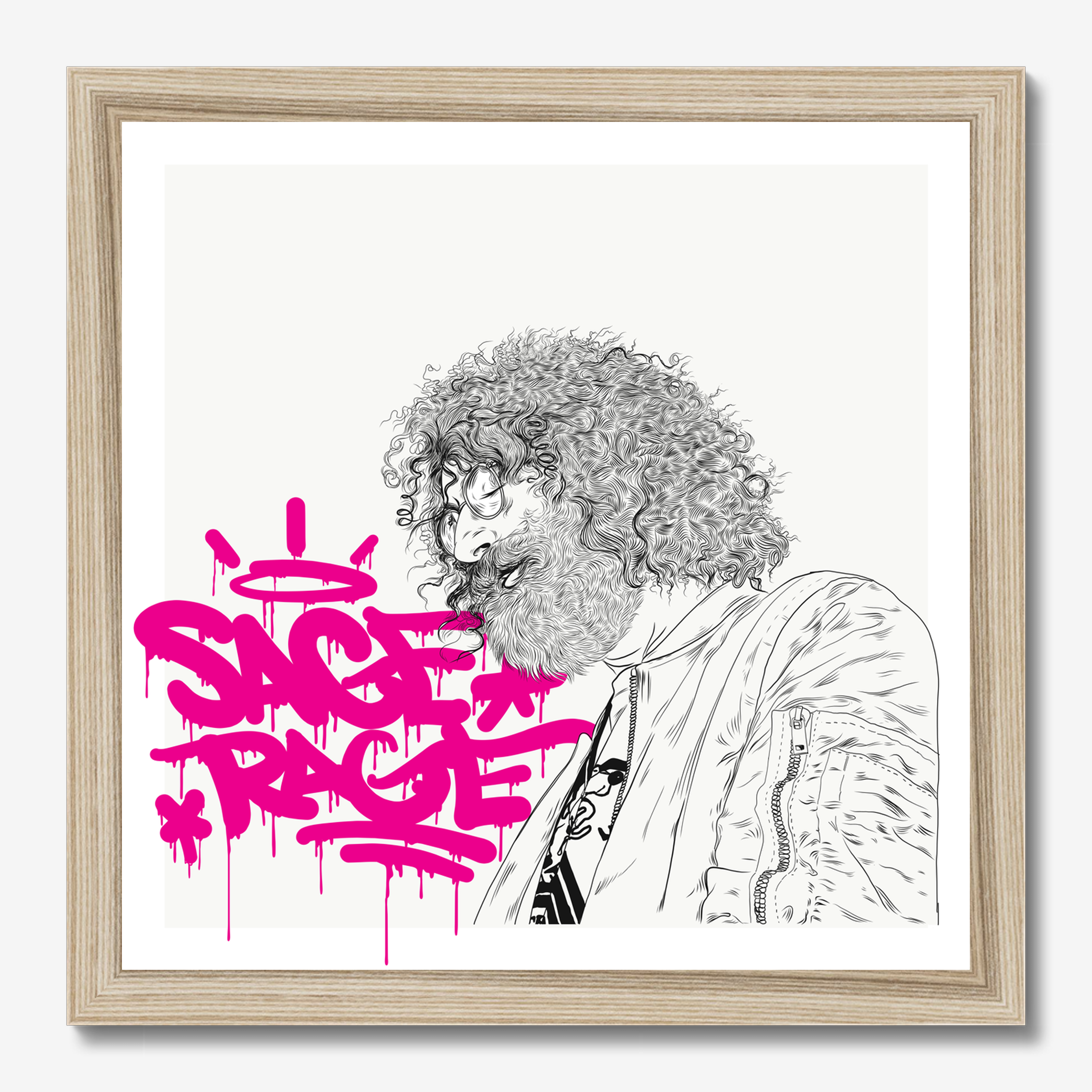 Square typography illustrative illustration titled Sage Rage by Sunday Morning - Museum quality framed art.