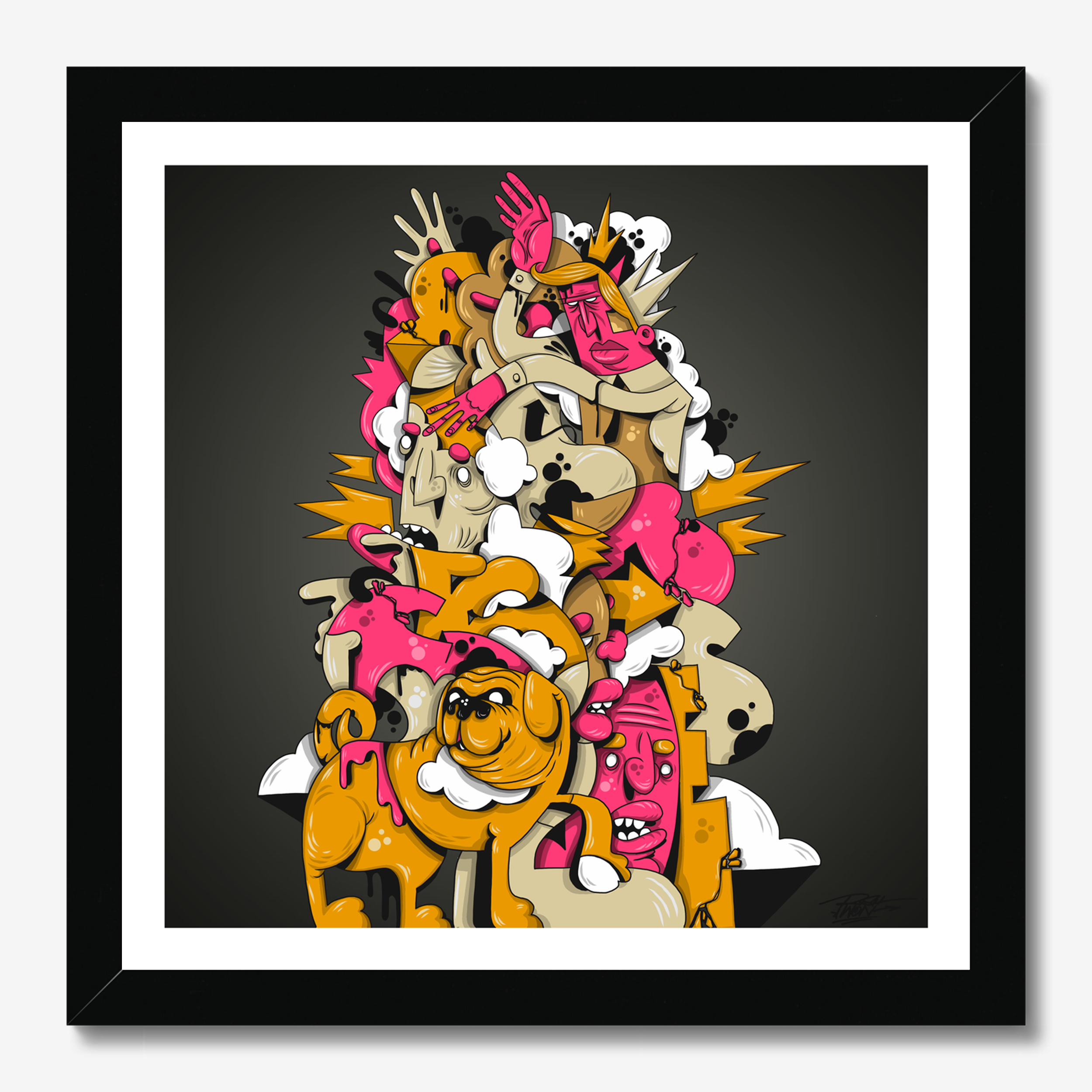 Square illustrative illustration titled Sam Was A Good Boy by Sunday Morning - Museum quality framed art.