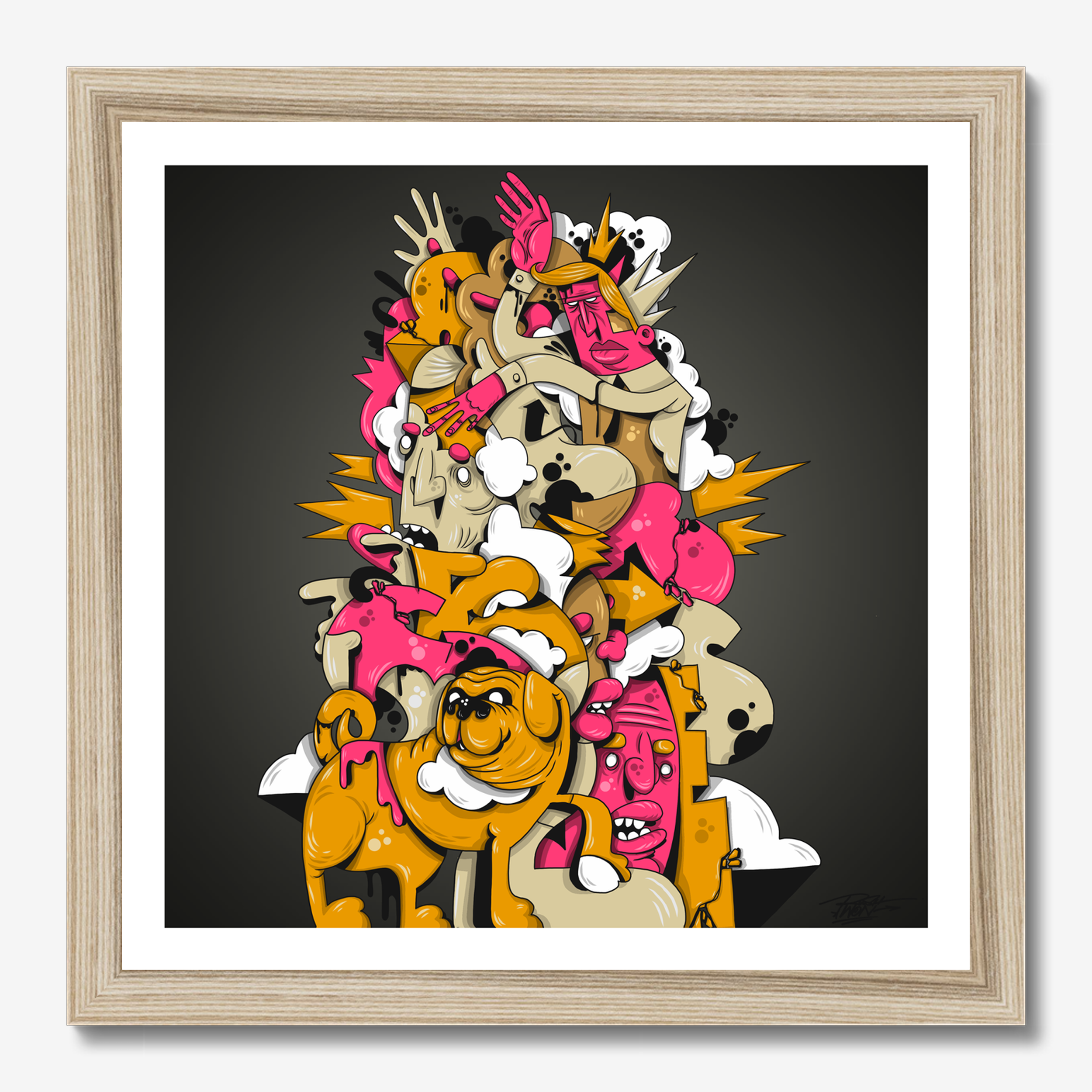 Square illustrative illustration titled Sam Was A Good Boy by Sunday Morning - Museum quality framed art.