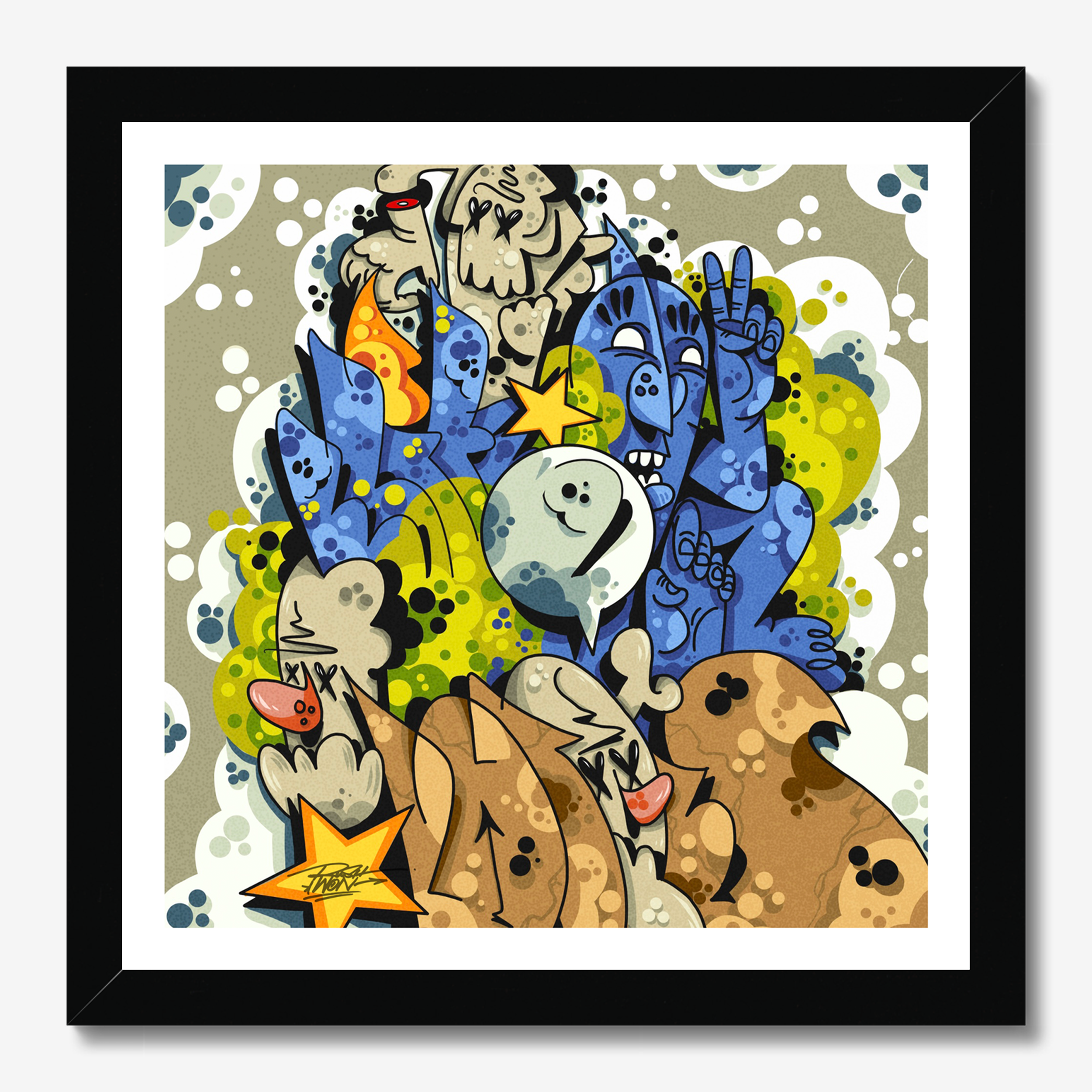 Square illustrative illustration titled Sketchbook Shit by Sunday Morning - Museum quality framed art.