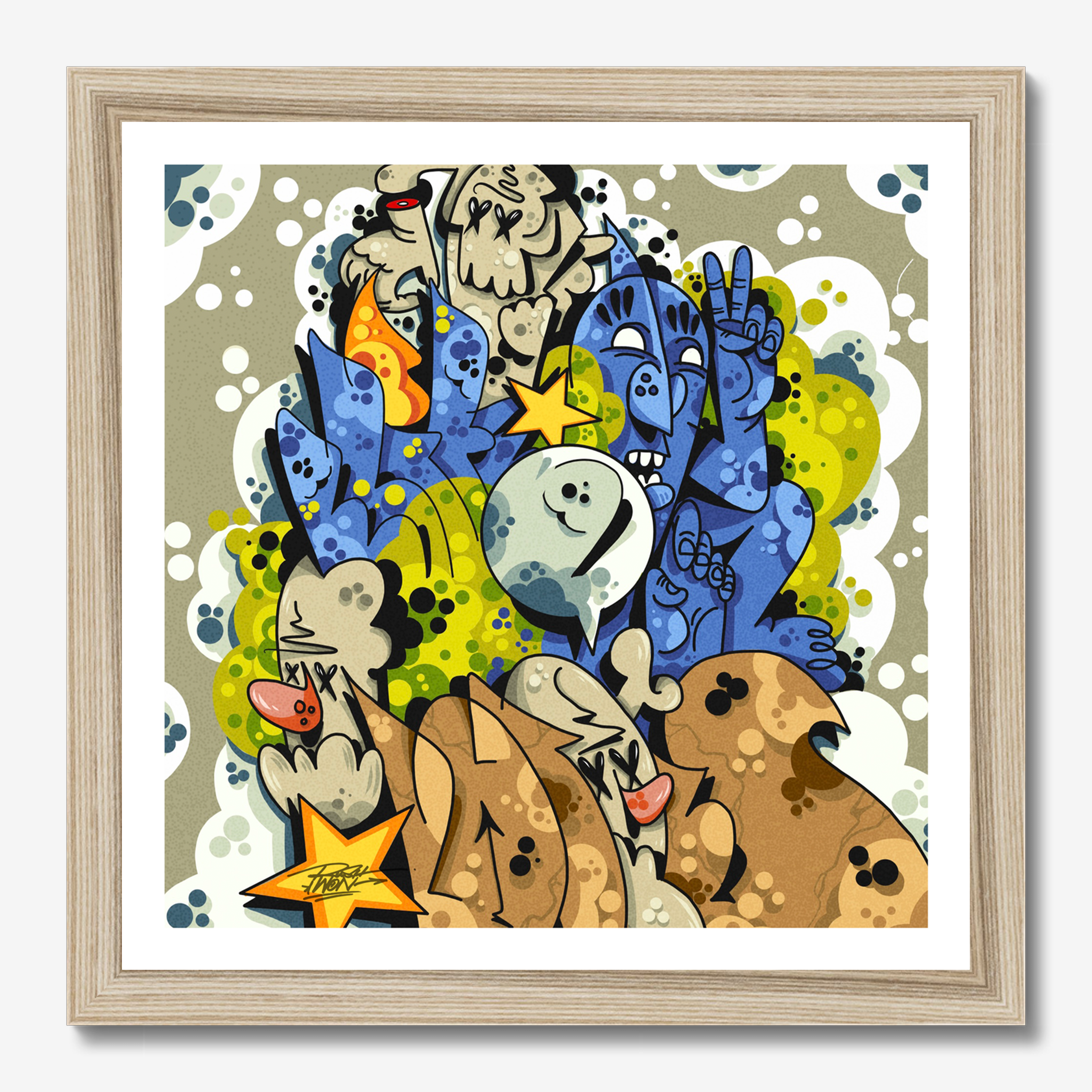 Square illustrative illustration titled Sketchbook Shit by Sunday Morning - Museum quality framed art.