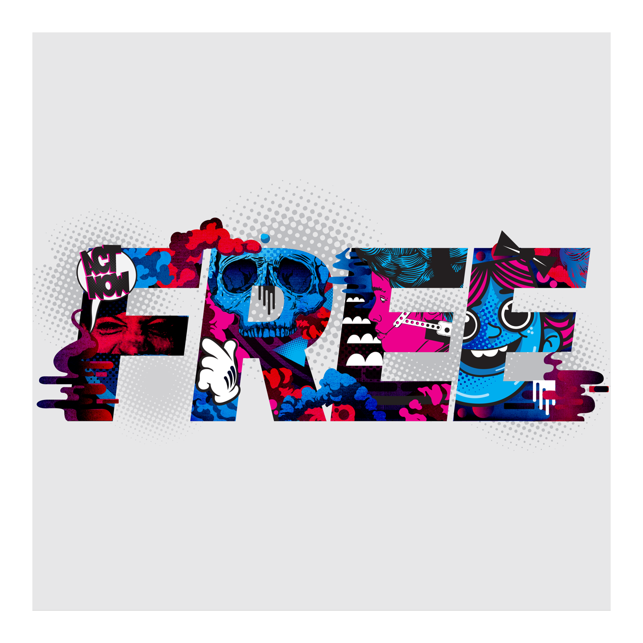 Square illustrative & typography framed wall art titled 'Free' by Sunday Morning. Premium Giclée print.