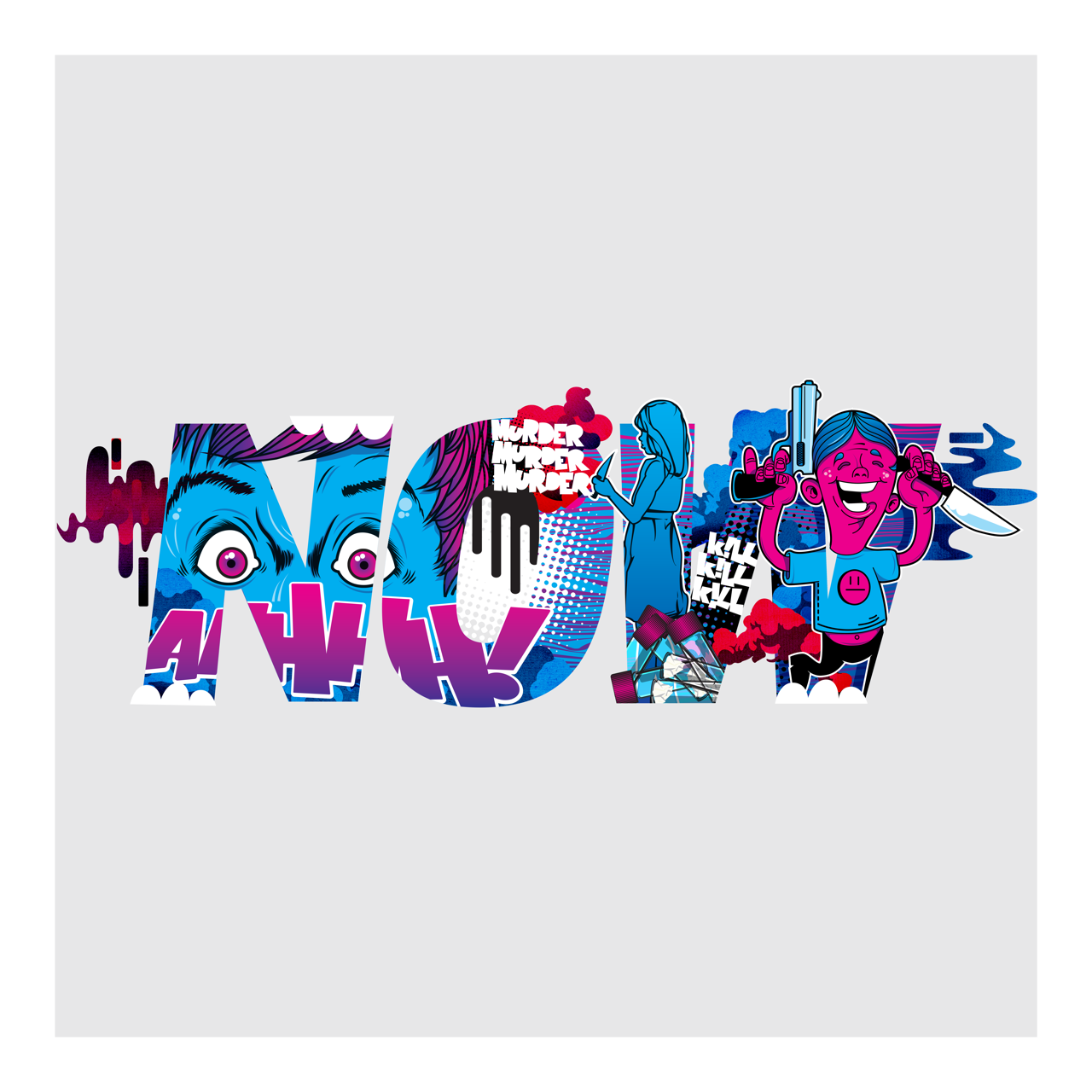 Square typography & illustrative framed wall art titled 'Now' by Sunday Morning. Premium Giclée print.