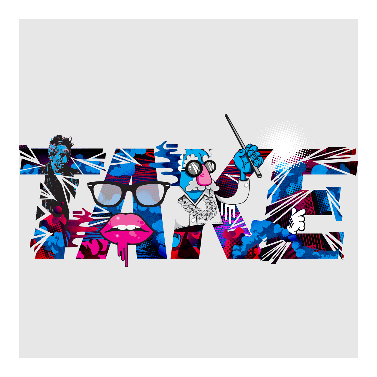 Square typography & illustrative framed wall art titled 'Take' by Sunday Morning. Premium Giclée print.