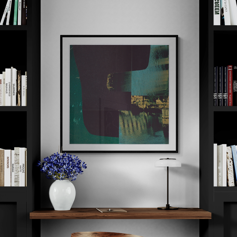 Square abstract framed wall art titled 'Aquarius' by Sunday Morning. Premium Giclée print.